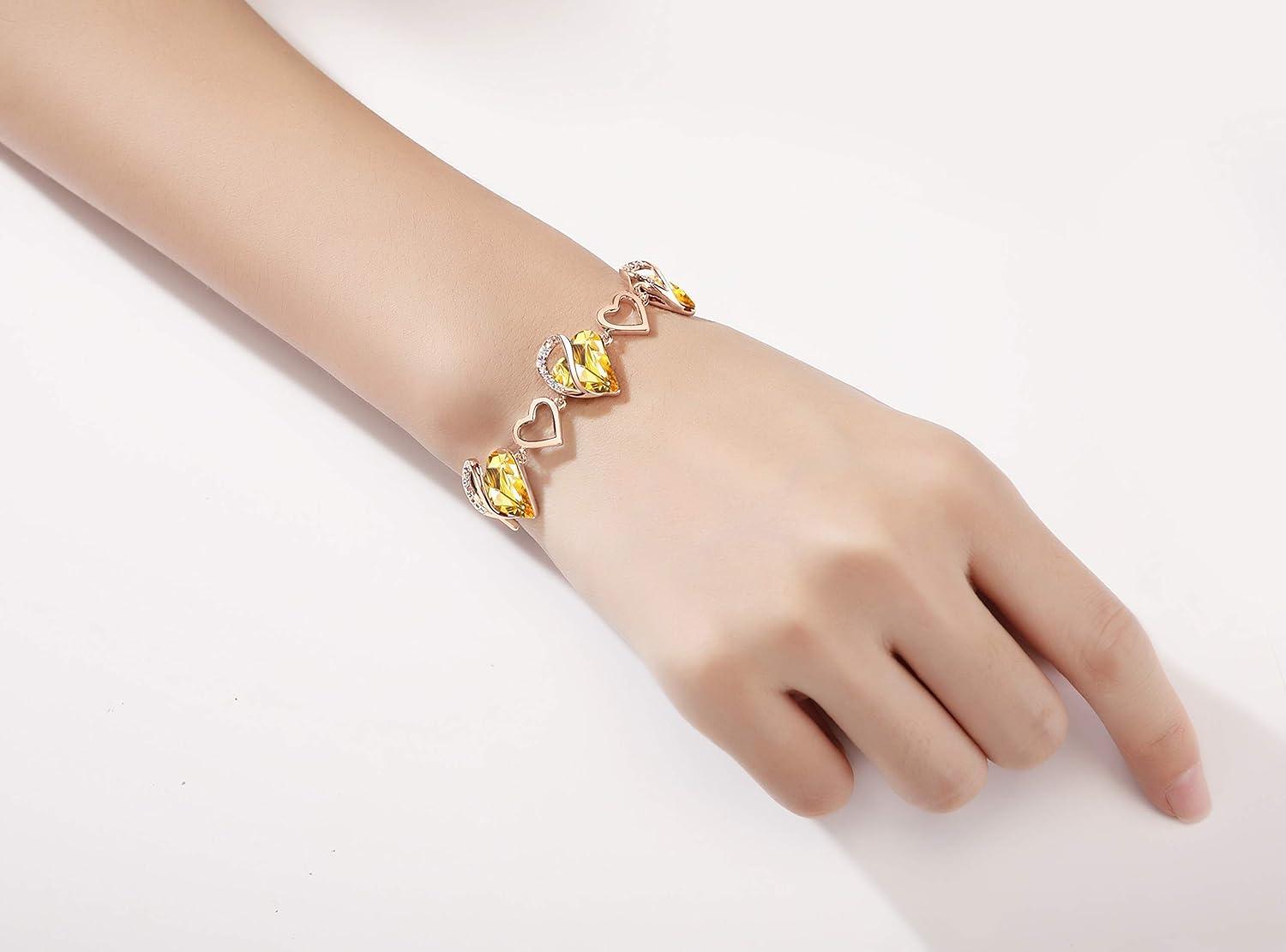 imageLeafael Infinity Love Crystal Heart Bundle Jewelry Set with Amber Brown Healing Stone Crystal for Balance Gifts for Women Necklace Earrings Bracelet 18K Rose Gold Plated