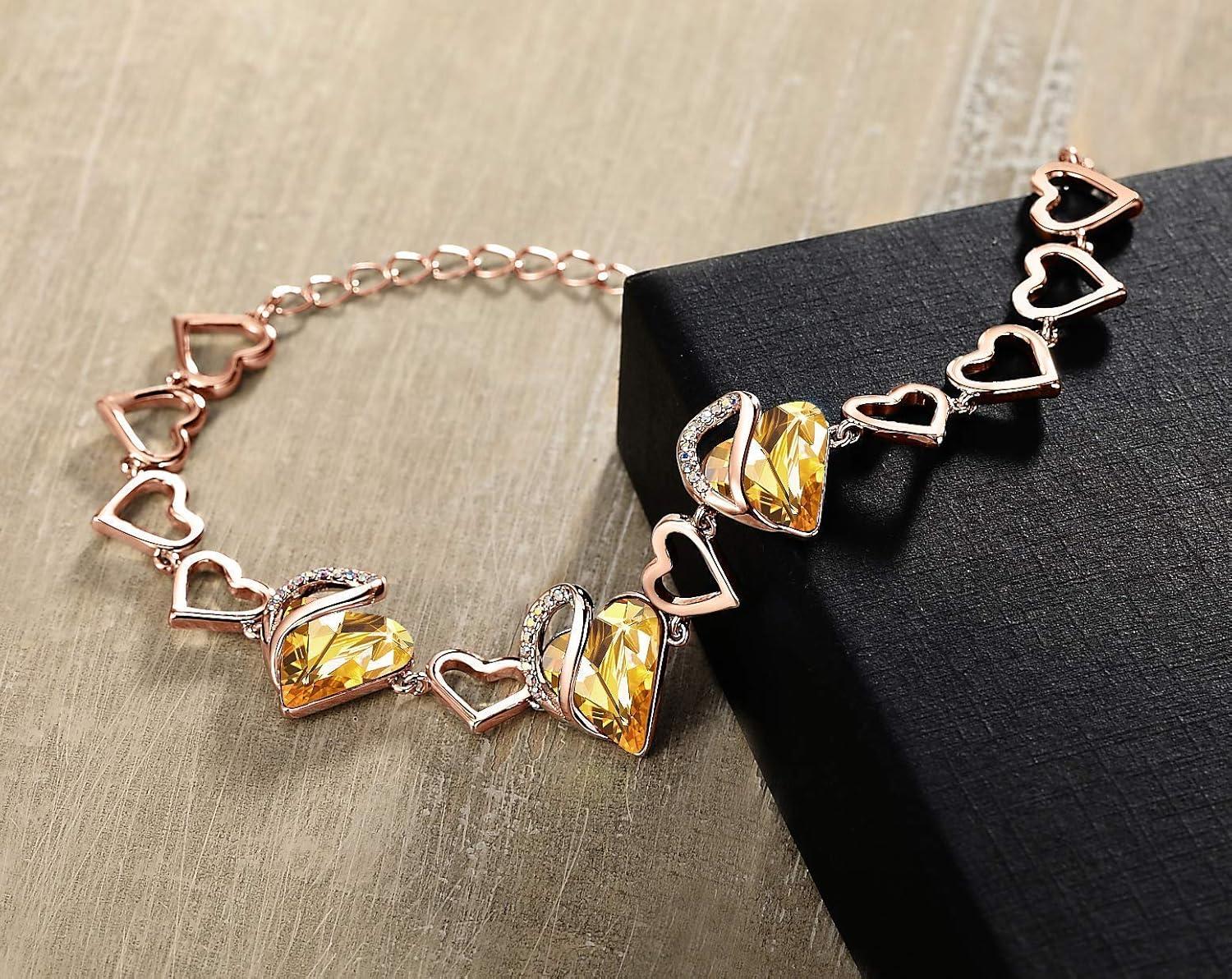 imageLeafael Infinity Love Crystal Heart Bundle Jewelry Set with Amber Brown Healing Stone Crystal for Balance Gifts for Women Necklace Earrings Bracelet 18K Rose Gold Plated