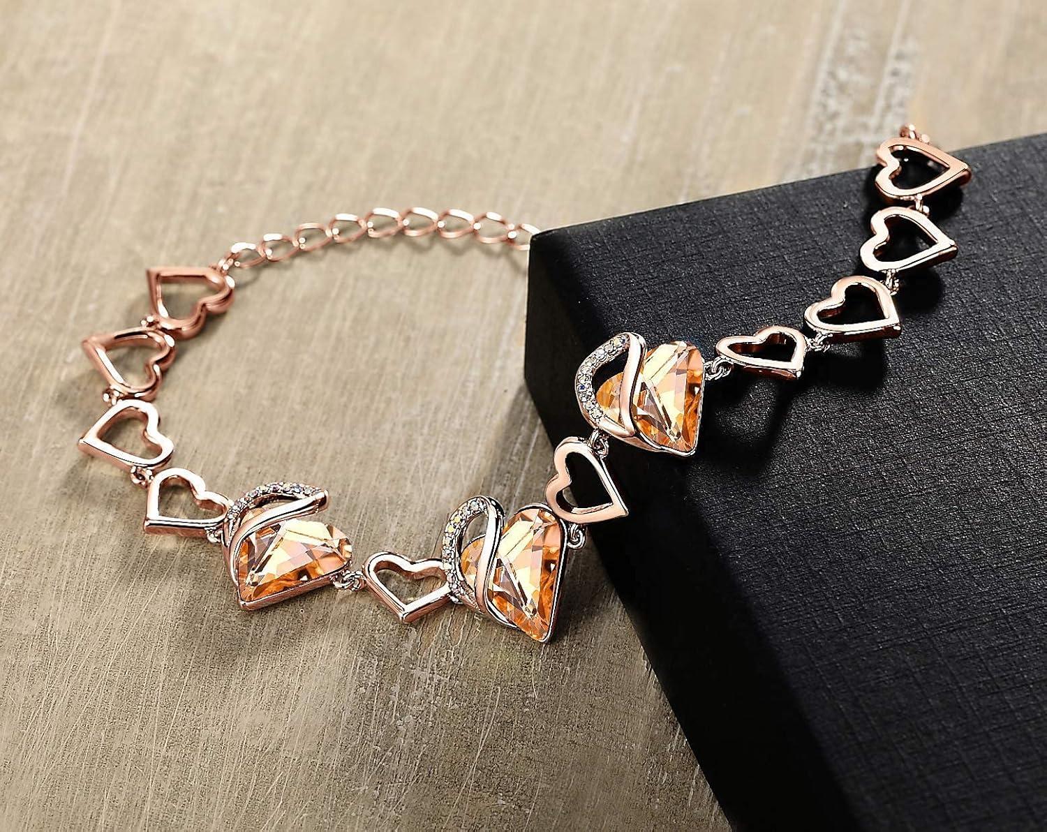 imageLeafael Infinity Love Crystal Heart Bundle Jewelry Set with Citrine Golden Yellow Healing Stone for Happiness Gifts for Women Necklace Earrings Bracelet 18K Rose Gold Plated