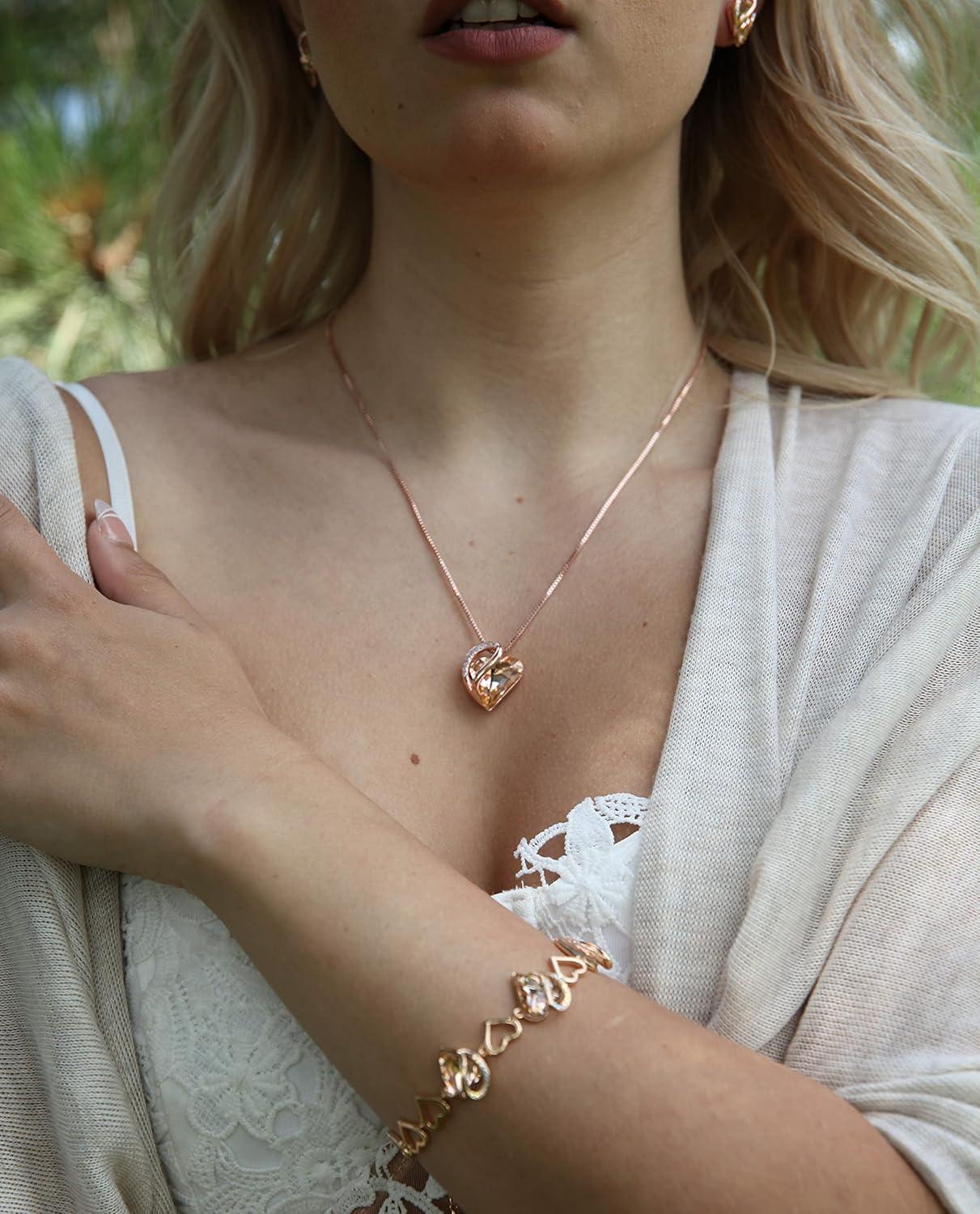imageLeafael Infinity Love Crystal Heart Bundle Jewelry Set with Citrine Golden Yellow Healing Stone for Happiness Gifts for Women Necklace Earrings Bracelet 18K Rose Gold Plated