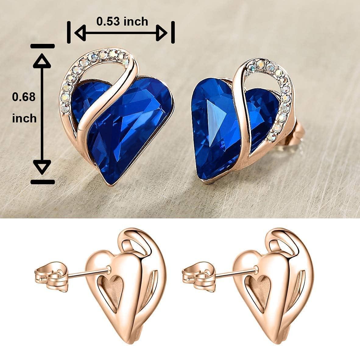 imageLeafael Infinity Love Crystal Heart Bundle Jewelry Set with Lapis Lazuli Cobalt Blue Healing Stone Crystal for Wisdom Gifts for Women Necklace Earrings Bracelet 18K Rose Gold Plated