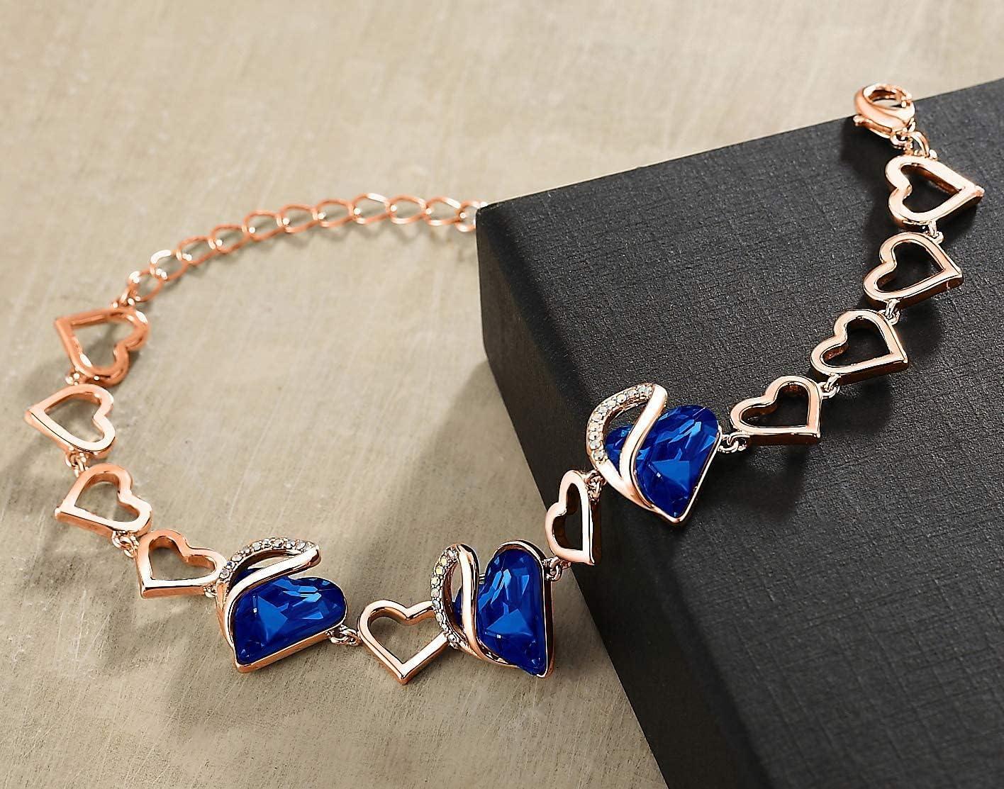 imageLeafael Infinity Love Crystal Heart Bundle Jewelry Set with Lapis Lazuli Cobalt Blue Healing Stone Crystal for Wisdom Gifts for Women Necklace Earrings Bracelet 18K Rose Gold Plated