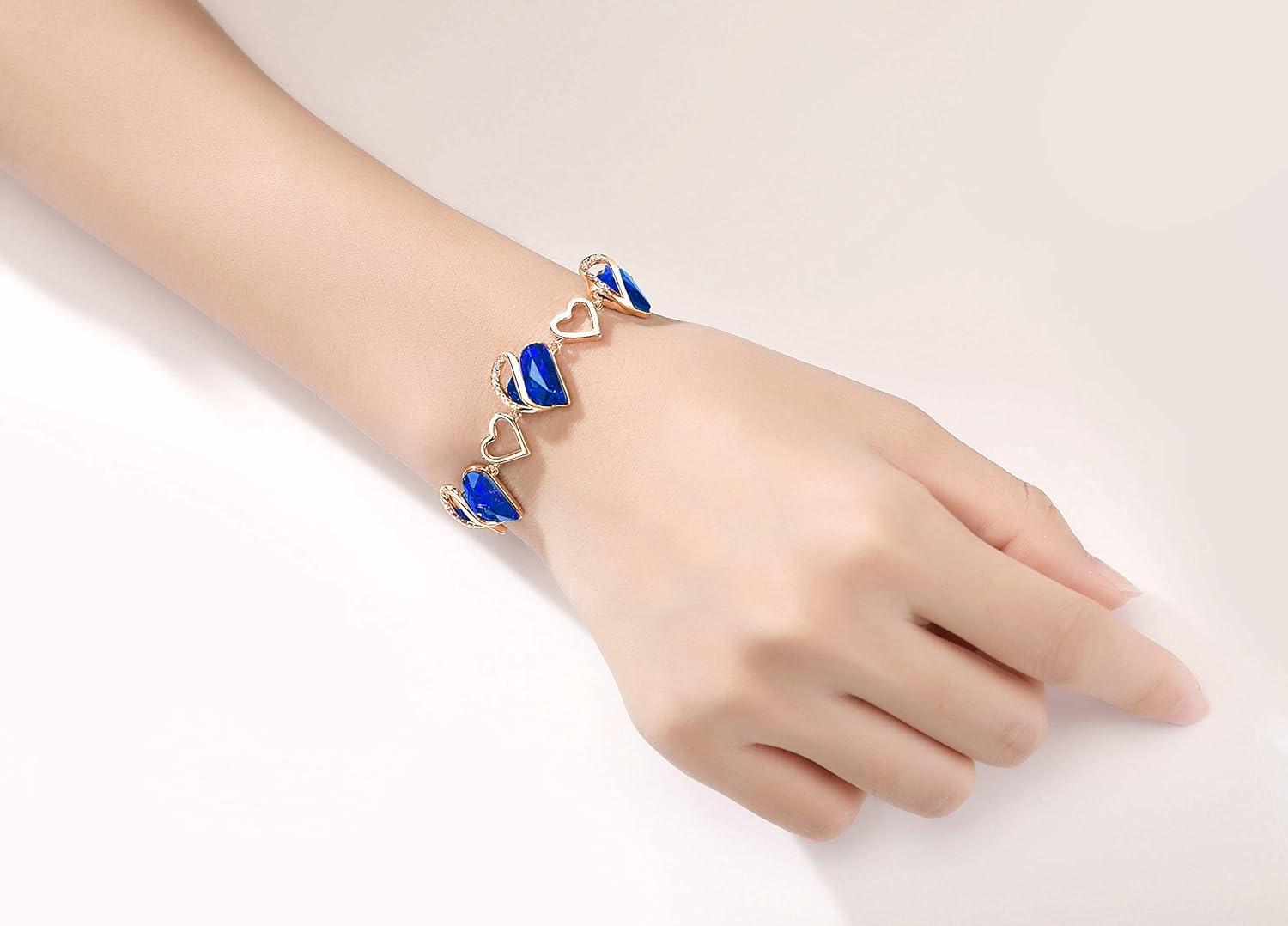 imageLeafael Infinity Love Crystal Heart Bundle Jewelry Set with Lapis Lazuli Cobalt Blue Healing Stone Crystal for Wisdom Gifts for Women Necklace Earrings Bracelet 18K Rose Gold Plated