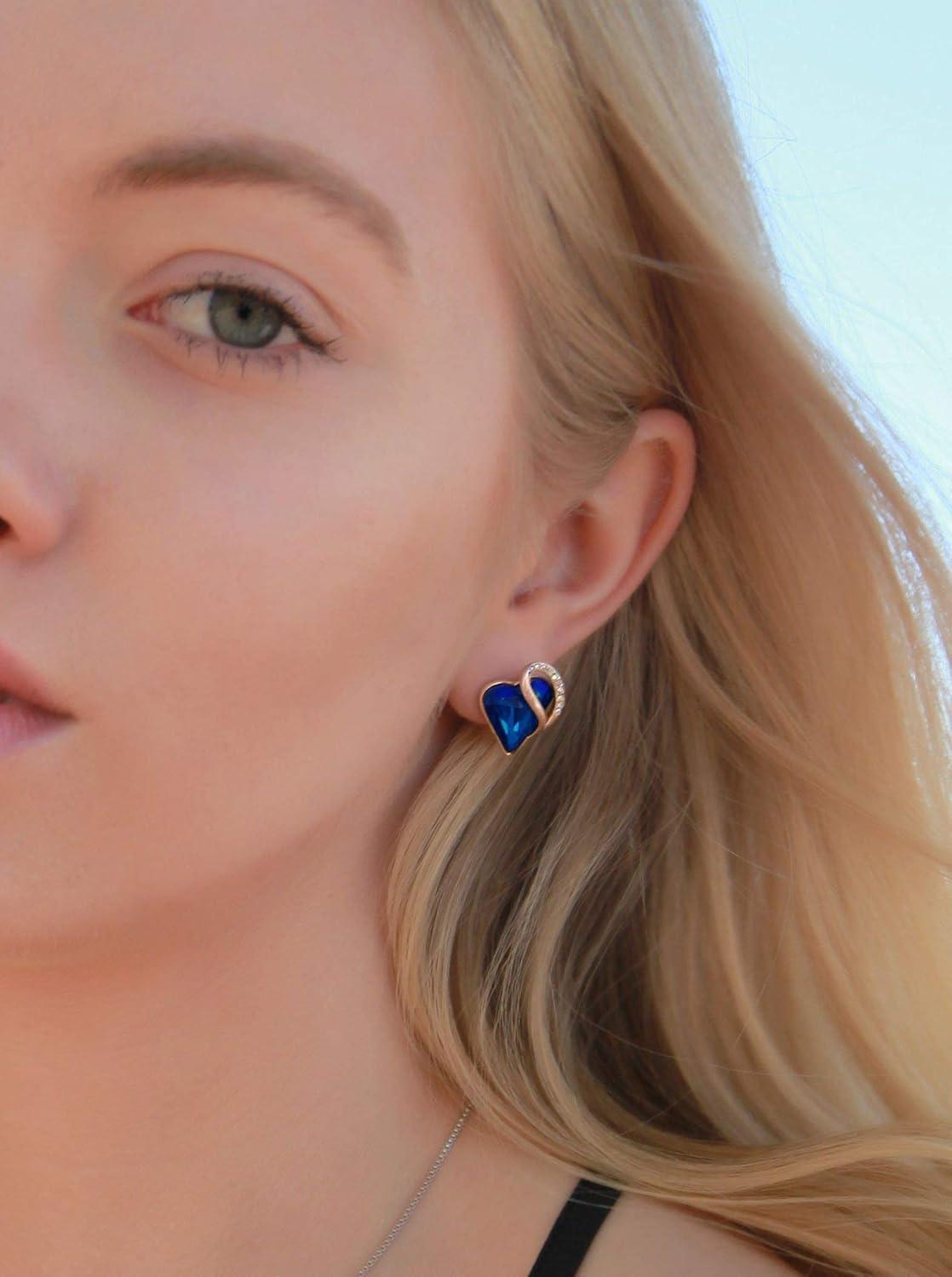 imageLeafael Infinity Love Crystal Heart Bundle Jewelry Set with Lapis Lazuli Cobalt Blue Healing Stone Crystal for Wisdom Gifts for Women Necklace Earrings Bracelet 18K Rose Gold Plated