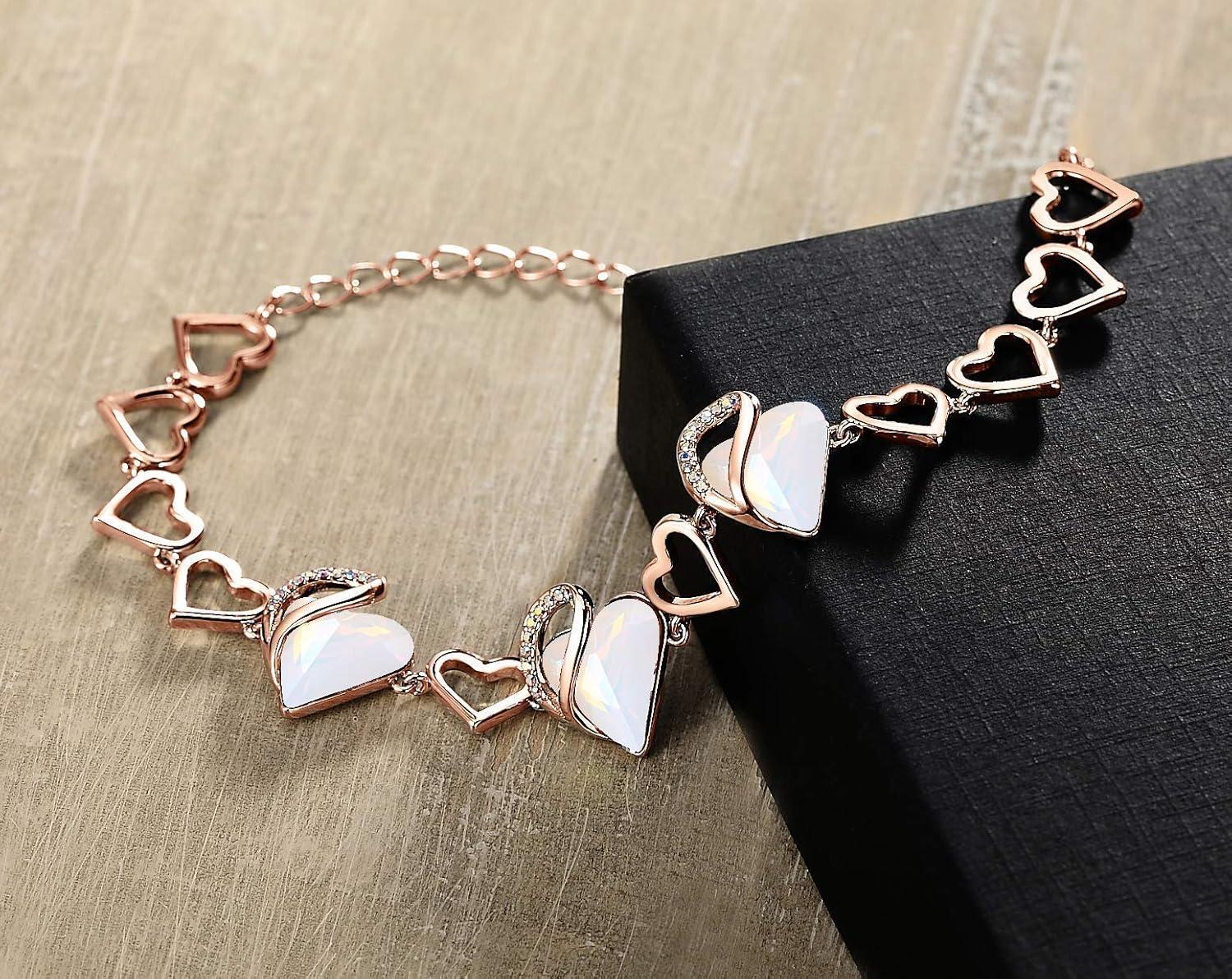 imageLeafael Infinity Love Crystal Heart Bundle Jewelry Set with Opal White Healing Stone Crystal for Transformation Gifts for Women Necklace Earrings Bracelet 18K Rose Gold Plated