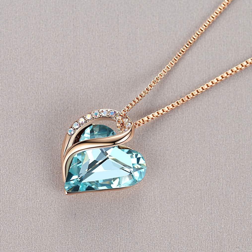 imageLeafael Infinity Love Crystal Heart Bundle Jewelry Set with Topaz Light Blue Healing Stone Crystal for Clear Mind Gifts for Women Necklace Earrings Bracelet 18K Rose Gold Plated