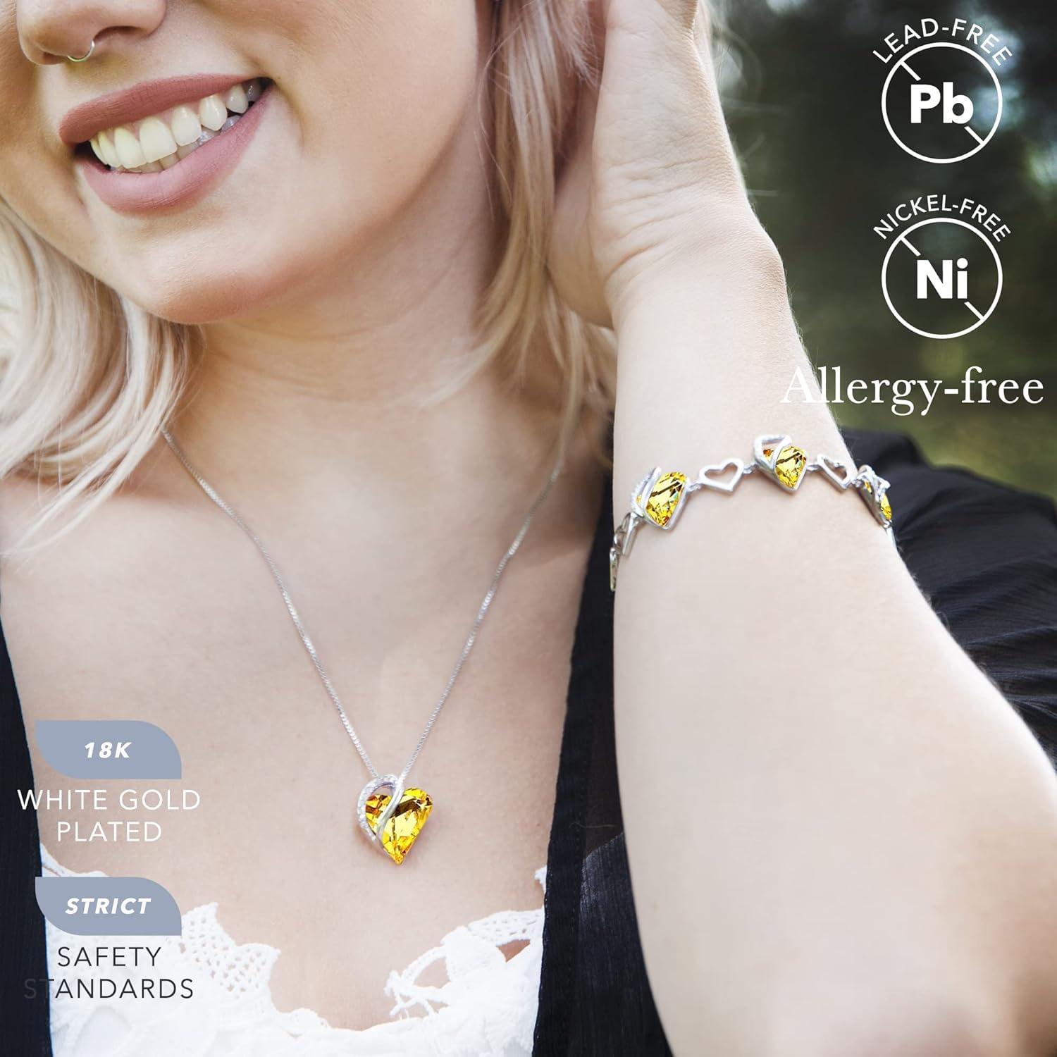 imageLeafael Infinity Love Heart Necklace and Bracelet for Women November Birthstone Crystal Jewelry Silver Tone Bundle Gifts for Women Citrine Yellow