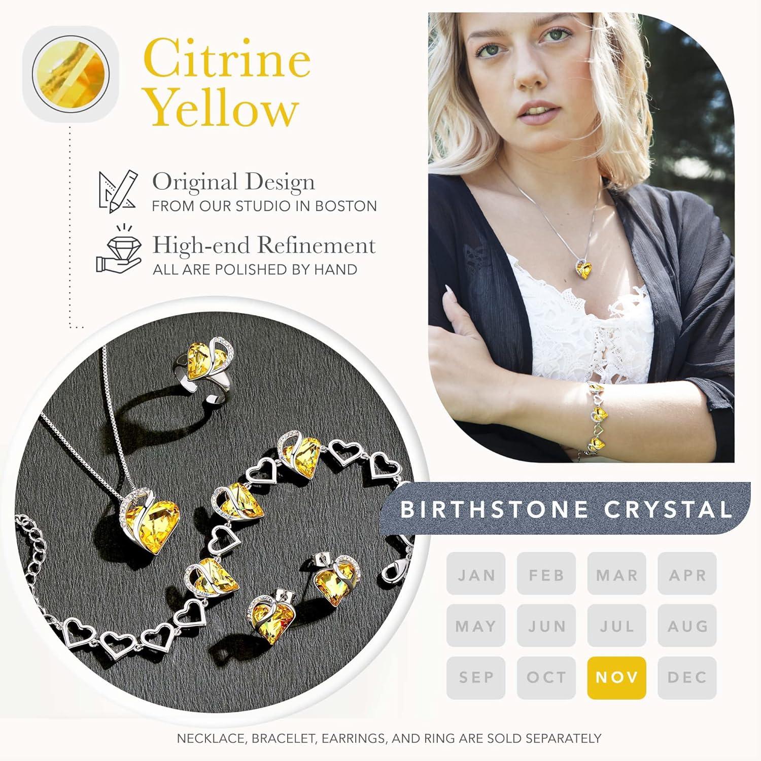 imageLeafael Infinity Love Heart Necklace and Bracelet for Women November Birthstone Crystal Jewelry Silver Tone Bundle Gifts for Women Citrine Yellow