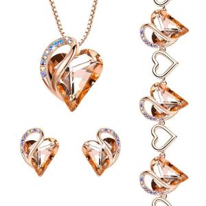 Leafael Infinity Love Crystal Heart Bundle Jewelry Set with Citrine Golden Yellow Healing Stone for Happiness Gifts for Women Necklace Earrings Bracelet, 18K Rose Gold Plated