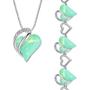 Leafael Infinity Love Heart Necklace and Bracelet for Women, Healing Stone for Luck Crystal Jewelry, Silver Tone Bundle Gifts for Women, Opal Green