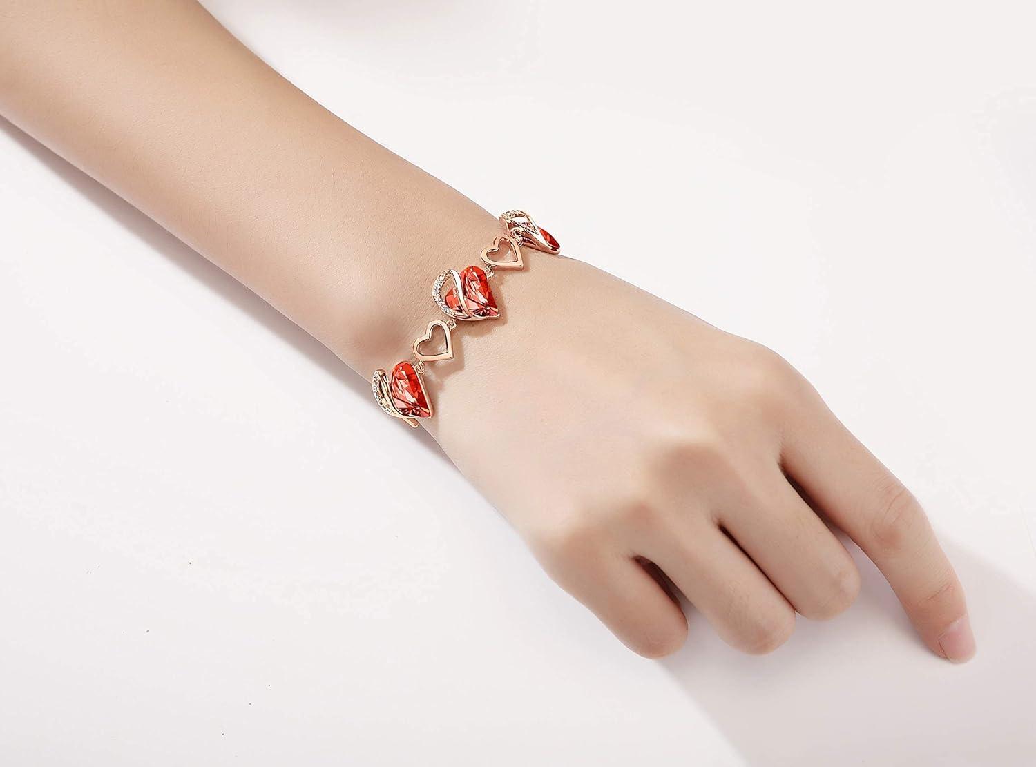 imageLeafael Infinity Love Crystal Heart Bundle Jewelry Set with Carnelian Red Healing Stone Crystal with Courage Gifts for Women Necklace Earrings Bracelet 18K Rose Gold Plated