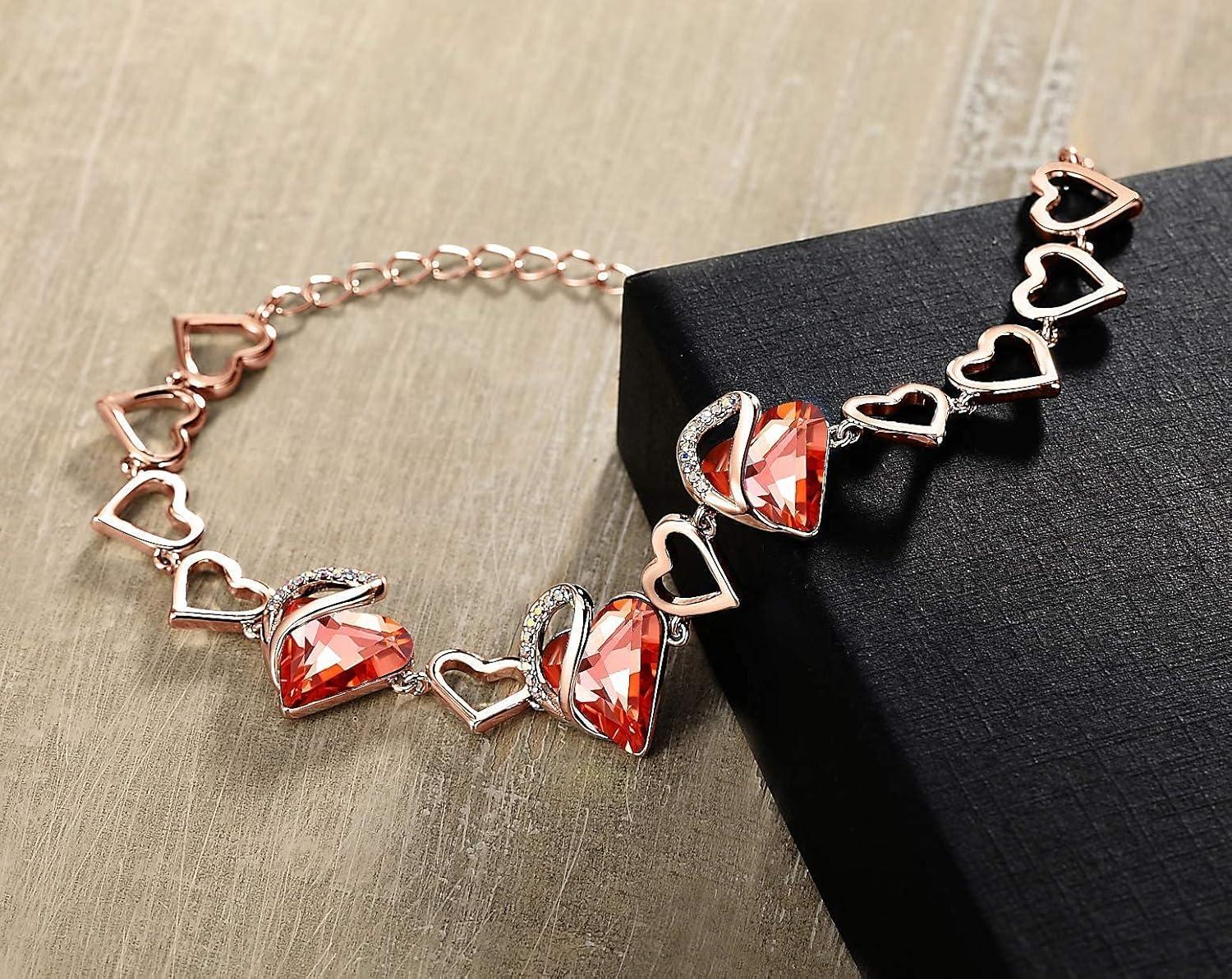 imageLeafael Infinity Love Crystal Heart Bundle Jewelry Set with Carnelian Red Healing Stone Crystal with Courage Gifts for Women Necklace Earrings Bracelet 18K Rose Gold Plated