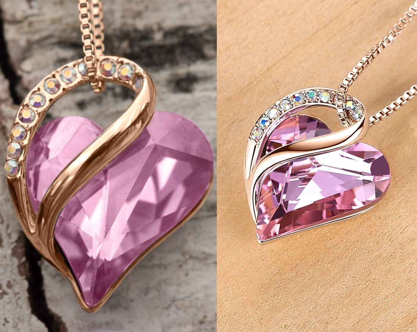 imageLeafael Infinity Love Crystal Heart Bundle Jewelry Set with Rose Quartz Pink Healing Stone Crystal for Romatic Love Gifts for Women Necklace Earrings Bracelet 18K Rose Gold Plated
