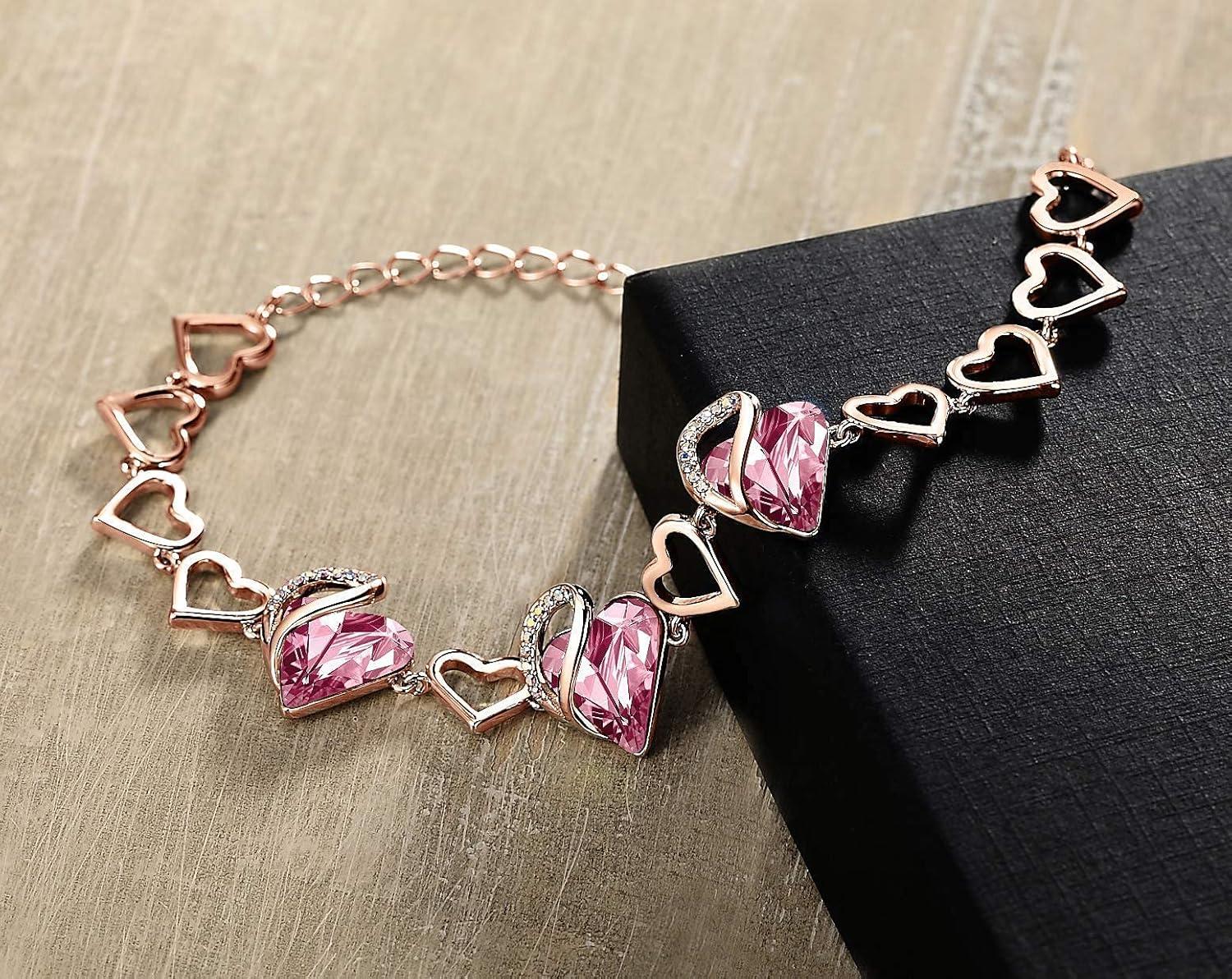 imageLeafael Infinity Love Crystal Heart Bundle Jewelry Set with Rose Quartz Pink Healing Stone Crystal for Romatic Love Gifts for Women Necklace Earrings Bracelet 18K Rose Gold Plated