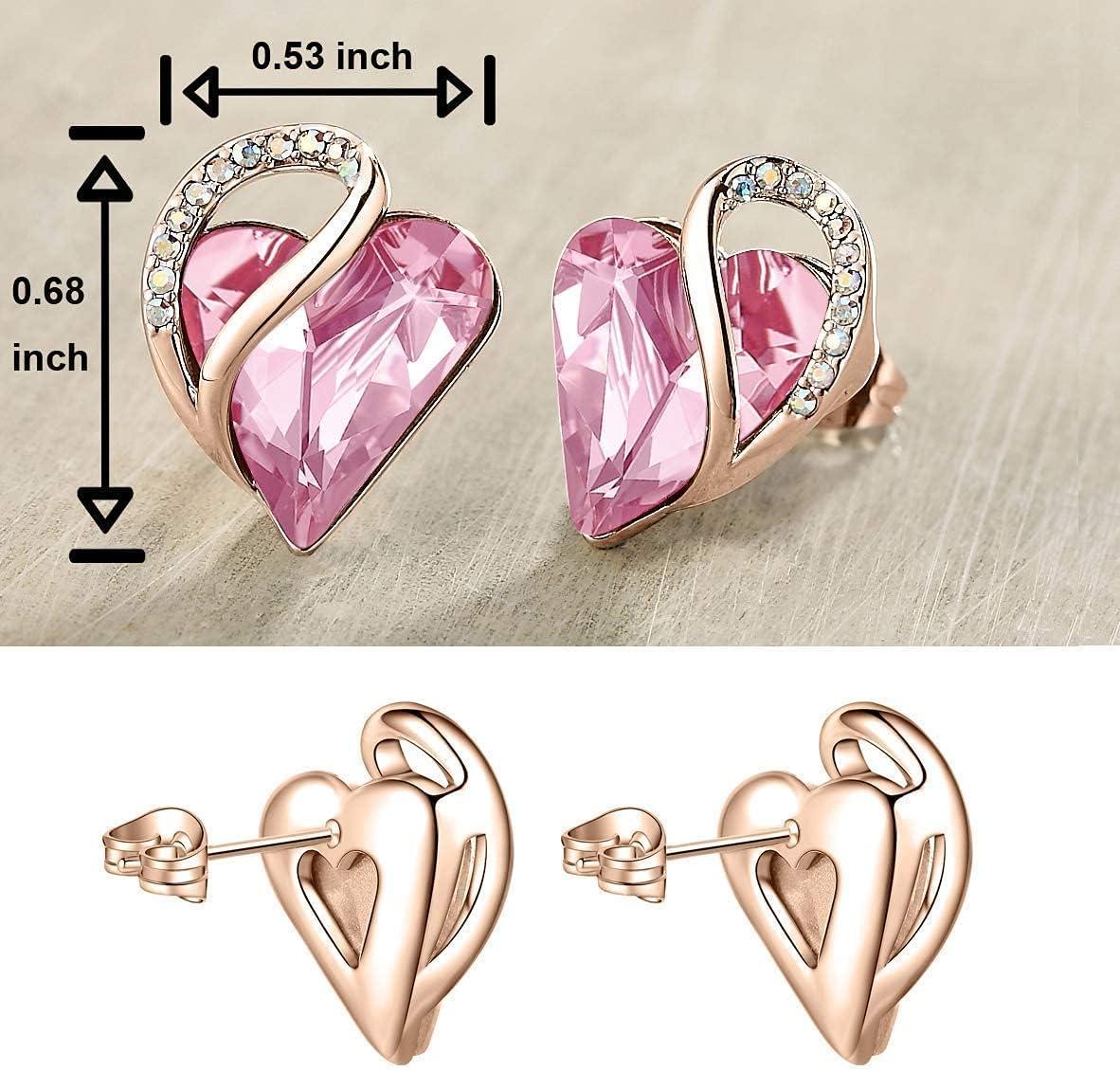 imageLeafael Infinity Love Crystal Heart Bundle Jewelry Set with Rose Quartz Pink Healing Stone Crystal for Romatic Love Gifts for Women Necklace Earrings Bracelet 18K Rose Gold Plated