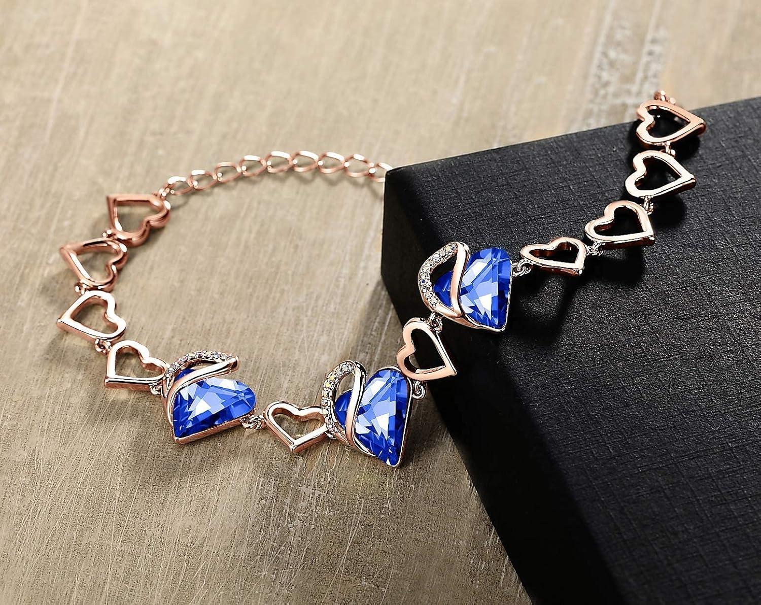 imageLeafael Infinity Love Crystal Heart Bundle Jewelry Set with Sapphire Blue Pendant Necklace Healign Stone Crystal for Protection Gifts for Women Necklace Earrings Bracelet 18K Rose Gold Plated