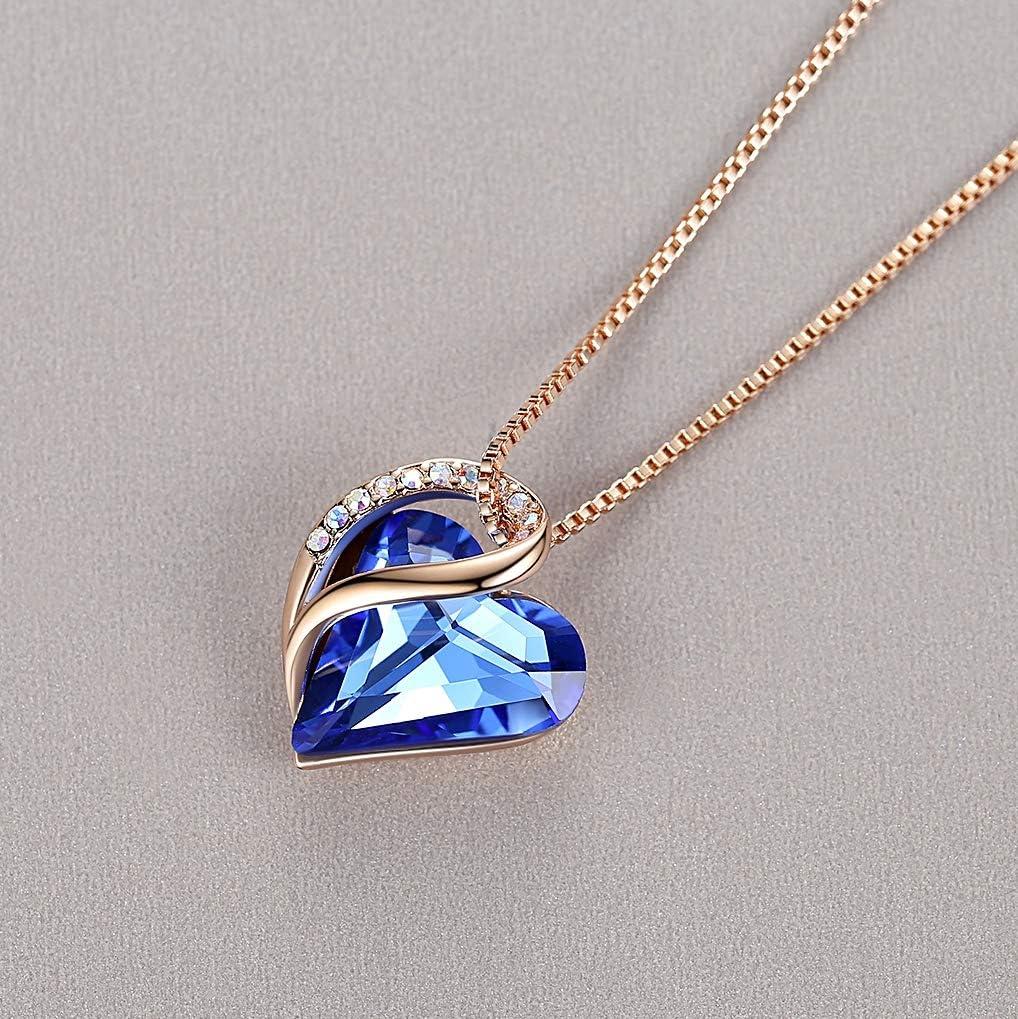 imageLeafael Infinity Love Crystal Heart Bundle Jewelry Set with Sapphire Blue Pendant Necklace Healign Stone Crystal for Protection Gifts for Women Necklace Earrings Bracelet 18K Rose Gold Plated