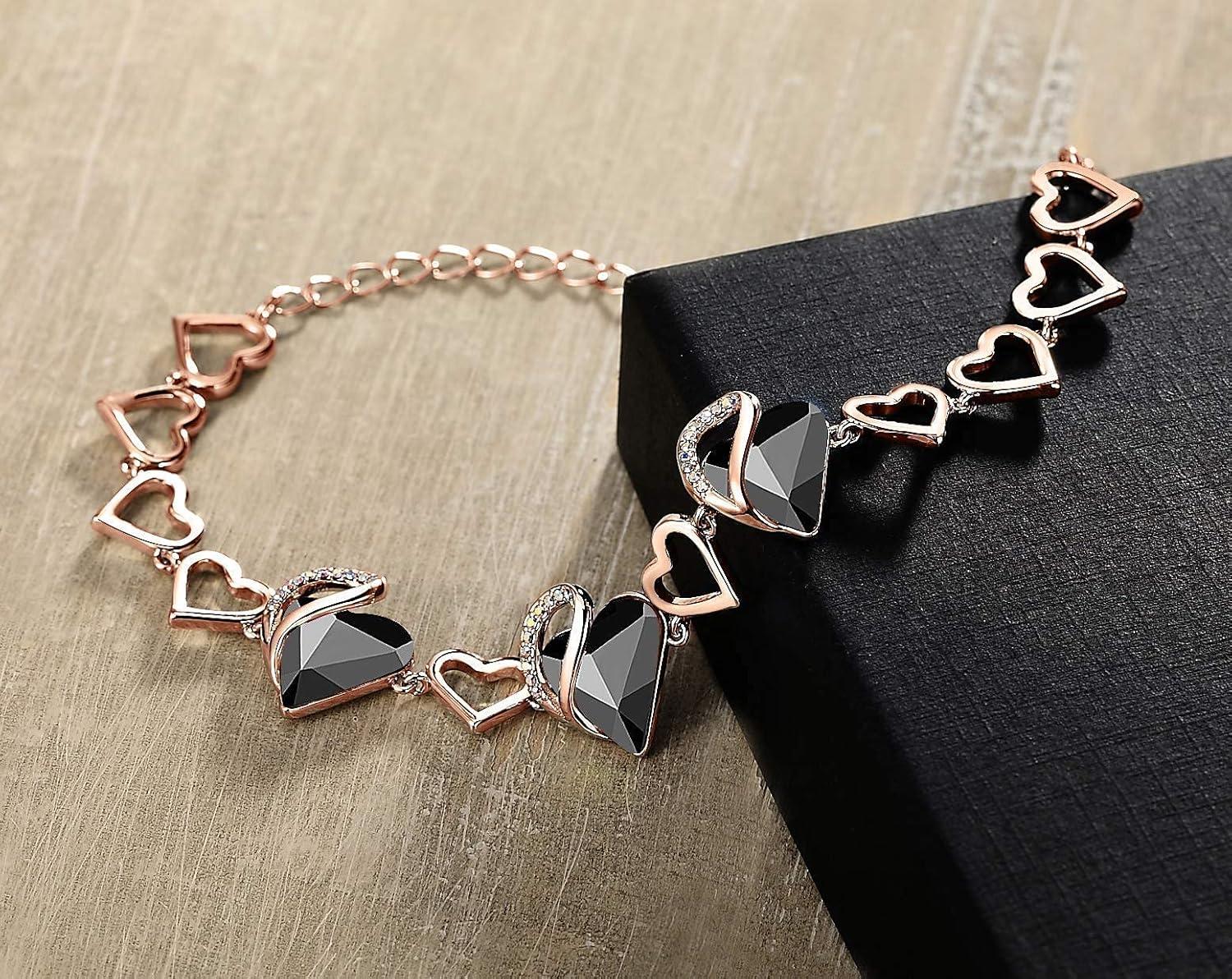 imageLeafael Infinity Love Crystal Heart Bundle Jewelry Set with Tourmaline Black Healing Stone Crystal for Protection Gifts for Women Necklace Earrings Bracelet 18K Rose Gold Plated