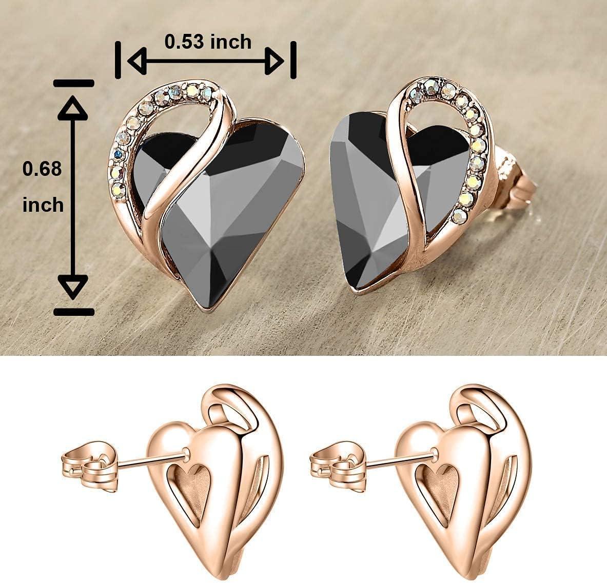imageLeafael Infinity Love Crystal Heart Bundle Jewelry Set with Tourmaline Black Healing Stone Crystal for Protection Gifts for Women Necklace Earrings Bracelet 18K Rose Gold Plated