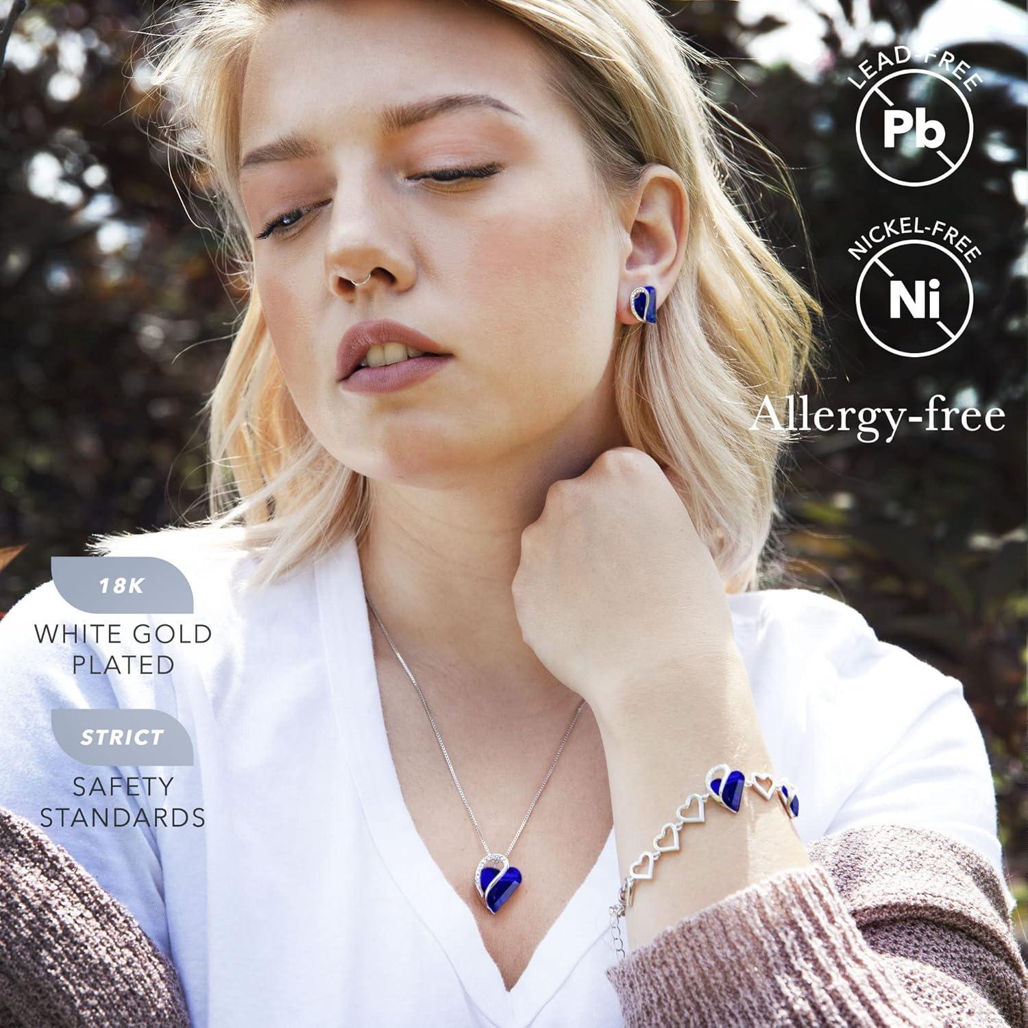 imageLeafael Infinity Love Heart Necklace Stud Earrings and Bracelet for Women September Birthstone Crystal Jewelry Silver Tone Gifts for Women Sapphire Blue