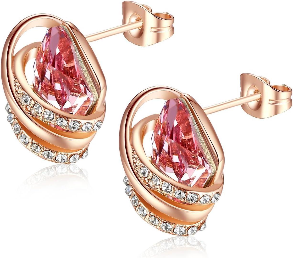 imageLeafael Wish Stone Necklace Stud Earrings Jewelry Set for Women October Birthstone Vintage Pink Crystal Jewelry Silver Tone Gifts for Women