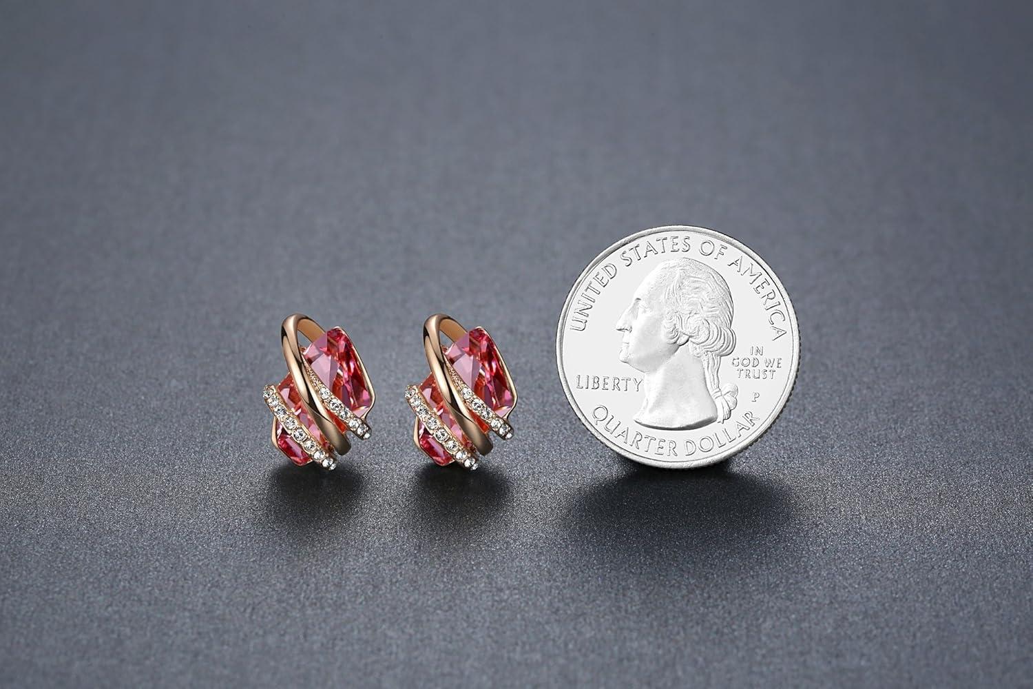 imageLeafael Wish Stone Necklace Stud Earrings Jewelry Set for Women October Birthstone Vintage Pink Crystal Jewelry Silver Tone Gifts for Women