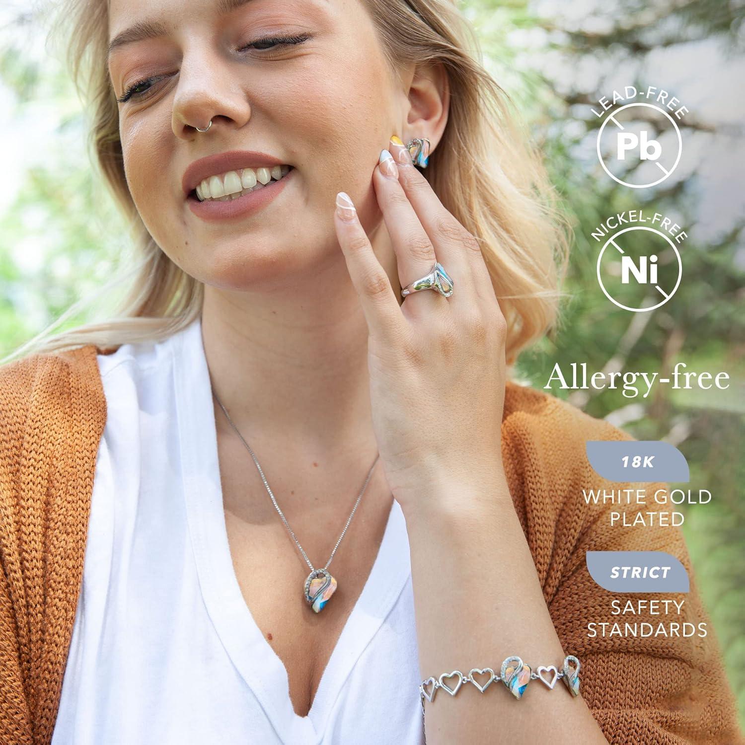 imageLeafael Infinity Love Heart Necklace Stud Earrings Bracelet and Ring Set April Birthstone Crystal Jewelry Silver Tone Gifts for Women Rainbow Opal White