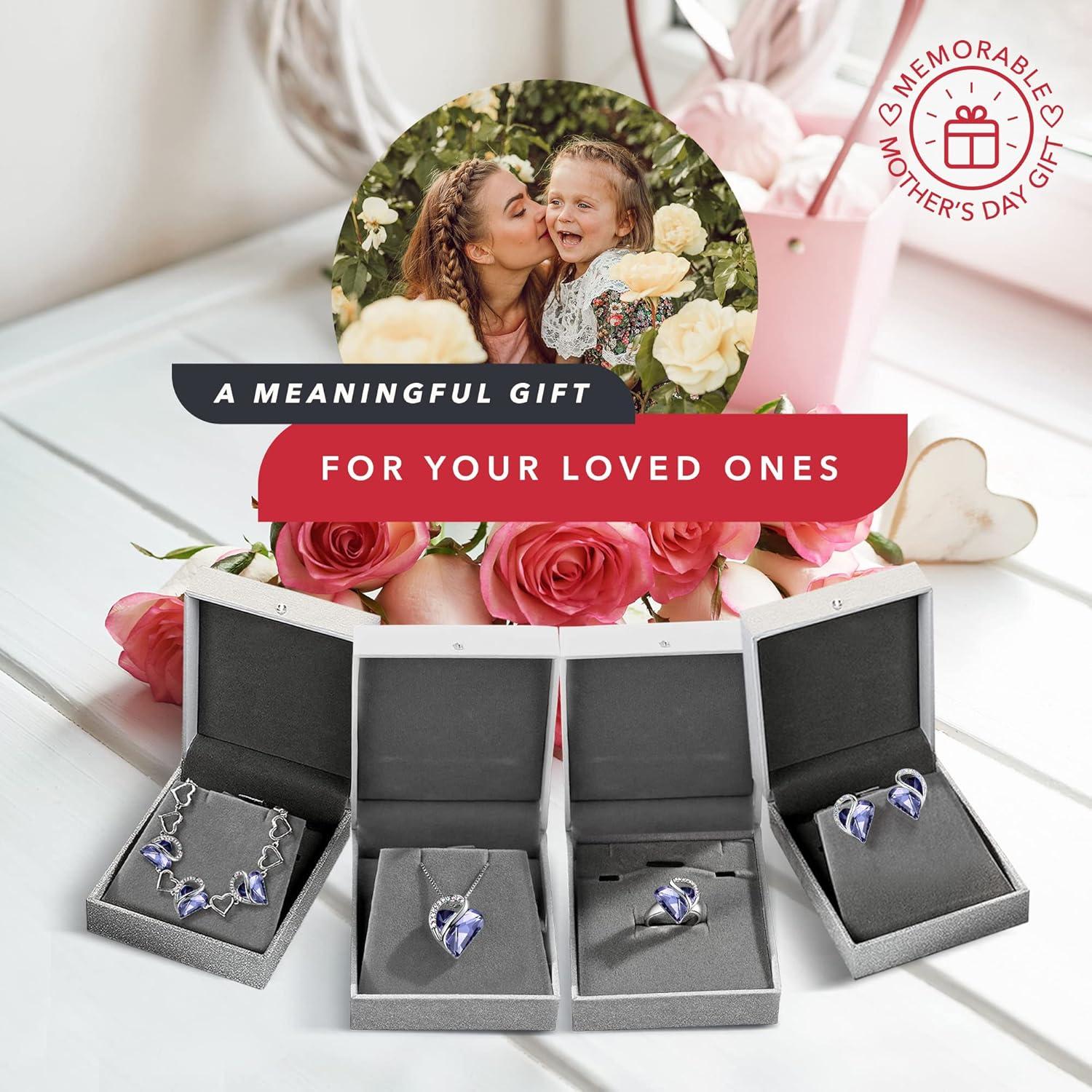 imageLeafael Infinity Love Heart Necklace Stud Earrings Bracelet and Ring Set February Birthstone Crystal Jewelry Silver Tone Gifts for Women Tanzanite Purple