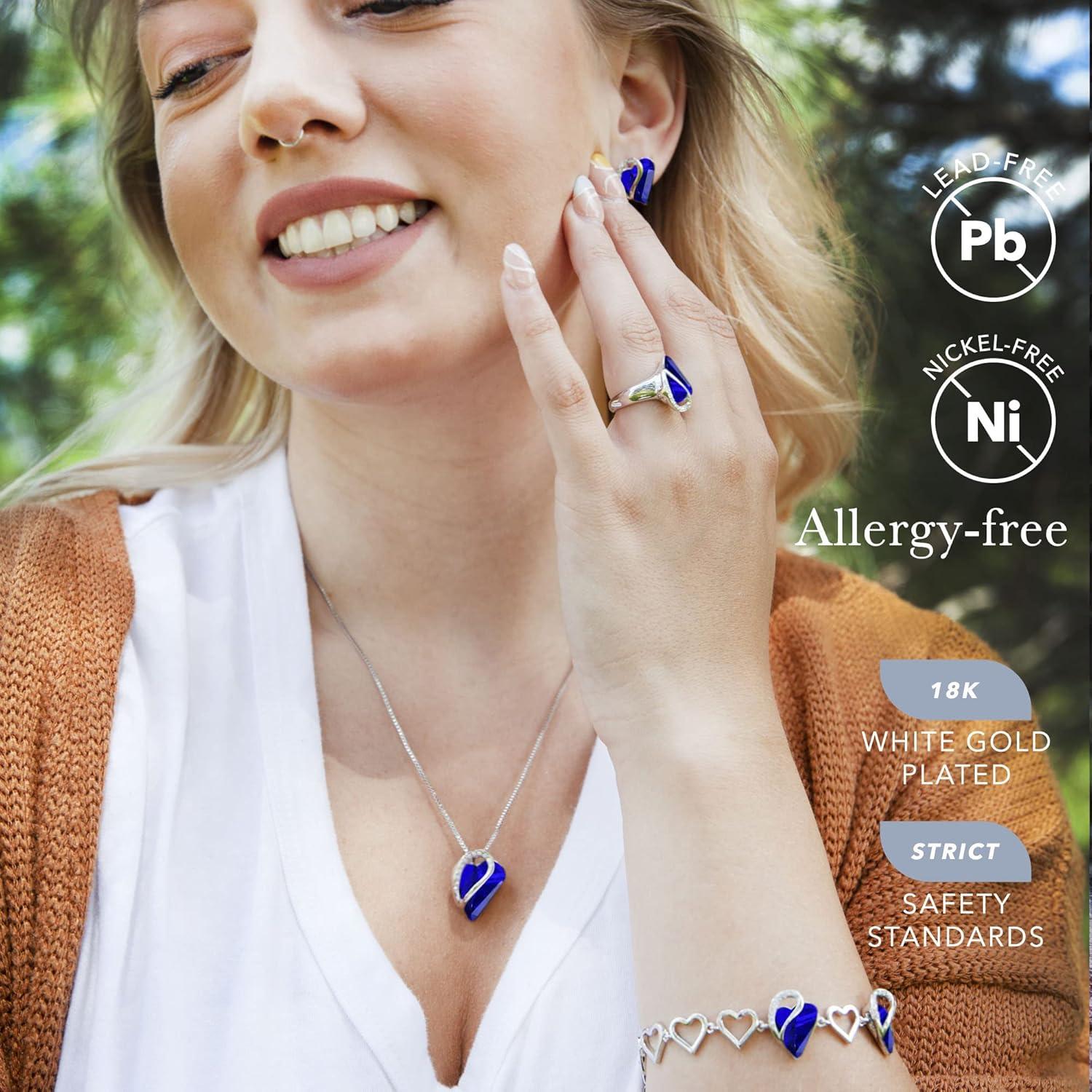 imageLeafael Infinity Love Heart Necklace Stud Earrings Bracelet and Ring Set September Birthstone Crystal Jewelry Silver Tone Gifts for Women Sapphire Blue