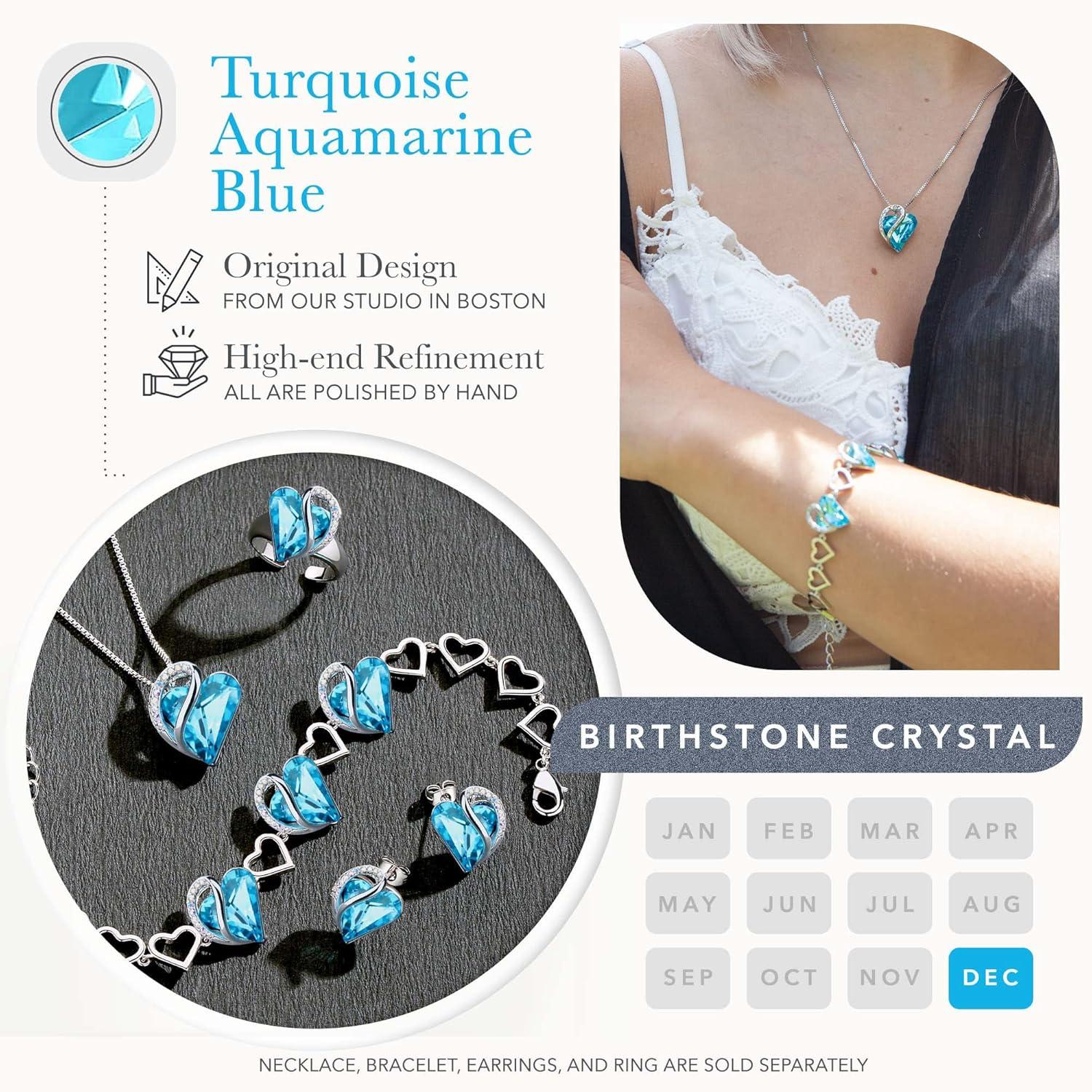 imageLeafael Infinity Love Heart Necklace and Bracelet for Women December Birthstone Crystal Jewelry Silver Tone Bundle Gifts for Women Turquoise Aquamarine Blue