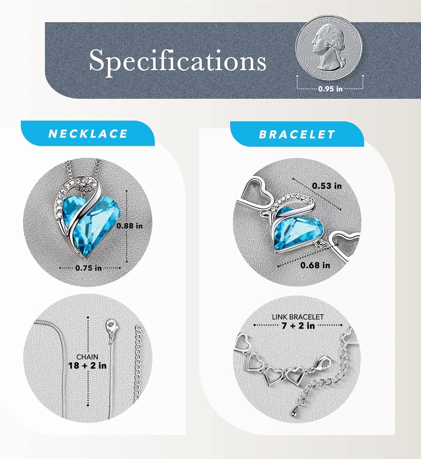 imageLeafael Infinity Love Heart Necklace and Bracelet for Women December Birthstone Crystal Jewelry Silver Tone Bundle Gifts for Women Turquoise Aquamarine Blue