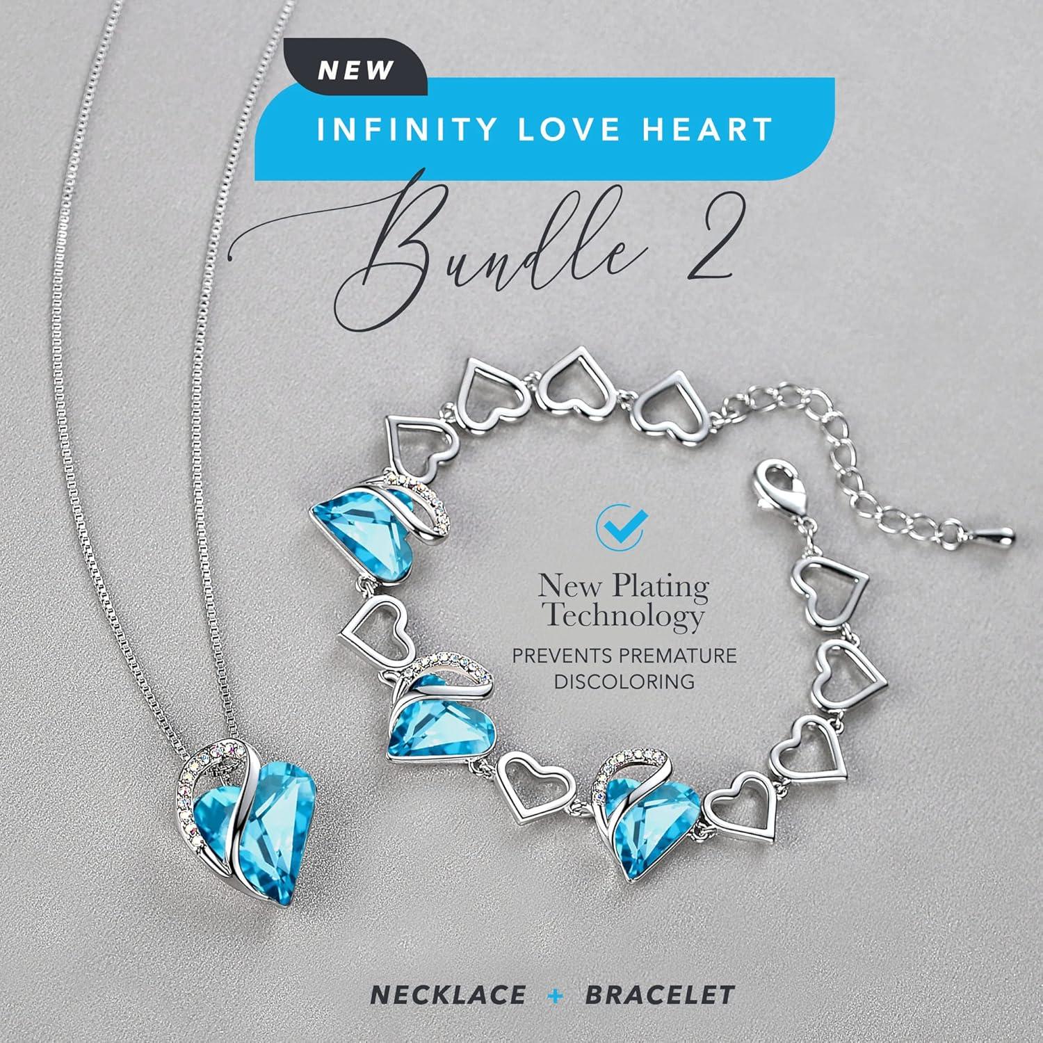 imageLeafael Infinity Love Heart Necklace and Bracelet for Women December Birthstone Crystal Jewelry Silver Tone Bundle Gifts for Women Turquoise Aquamarine Blue