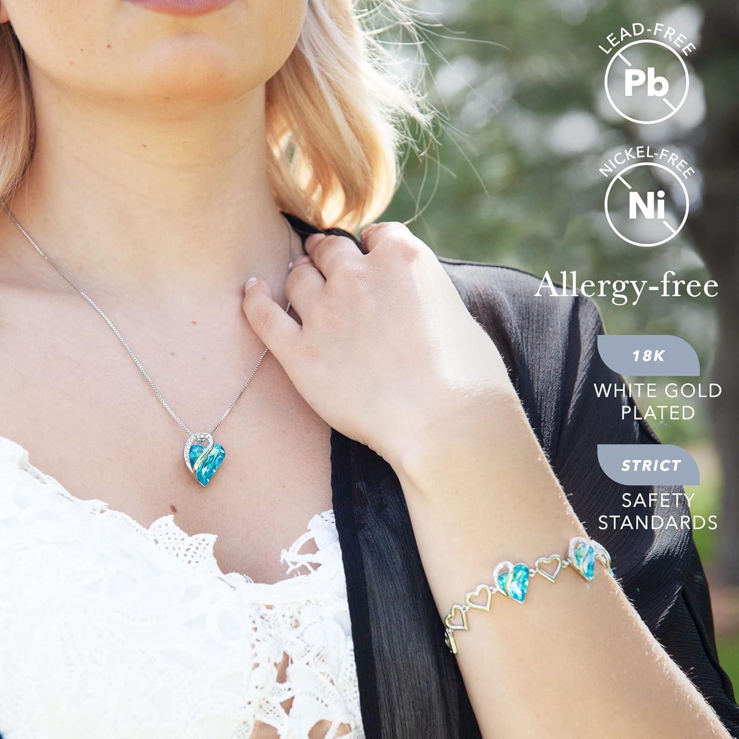 imageLeafael Infinity Love Heart Necklace and Bracelet for Women December Birthstone Crystal Jewelry Silver Tone Bundle Gifts for Women Turquoise Aquamarine Blue