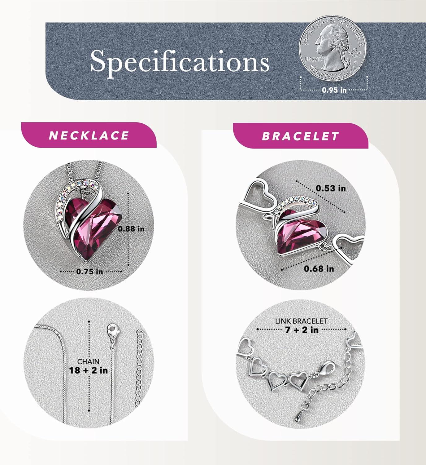 imageLeafael Infinity Love Heart Necklace and Bracelet for Women February Birthstone Crystal Jewelry Silver Tone Bundle Gifts for Women Amethyst Pink