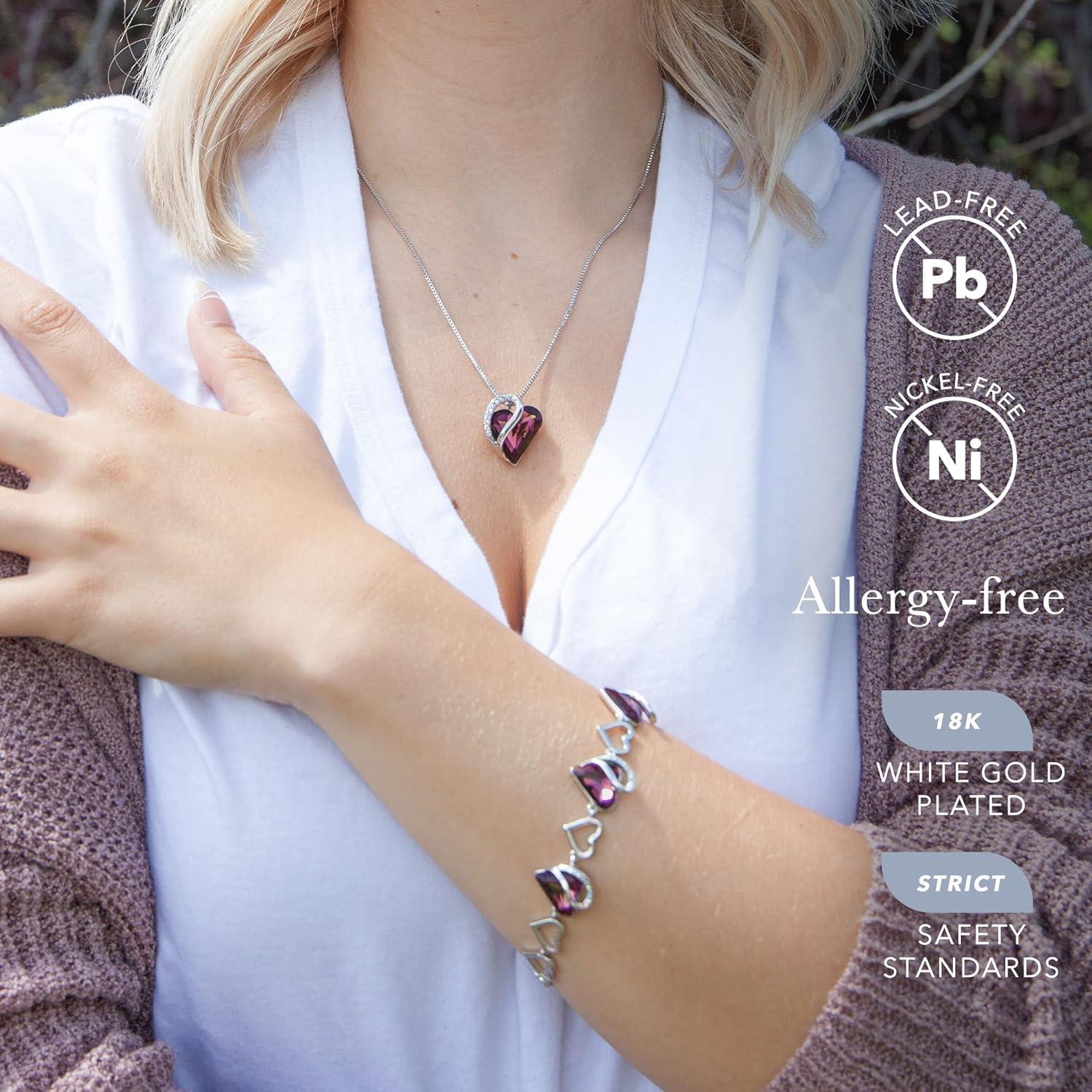 imageLeafael Infinity Love Heart Necklace and Bracelet for Women February Birthstone Crystal Jewelry Silver Tone Bundle Gifts for Women Amethyst Pink