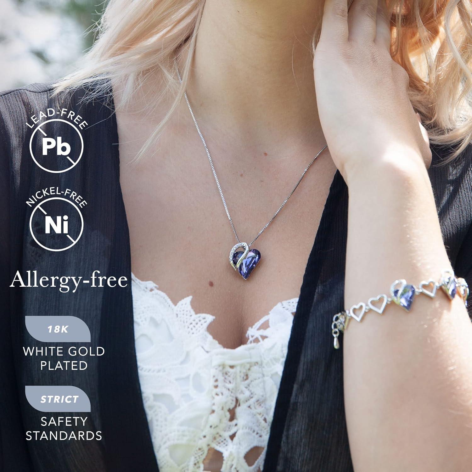 imageLeafael Infinity Love Heart Necklace and Bracelet for Women Purple Birthstone Crystal Jewelry Silver Tone Bundle Gifts for Women Tanzanite Purple