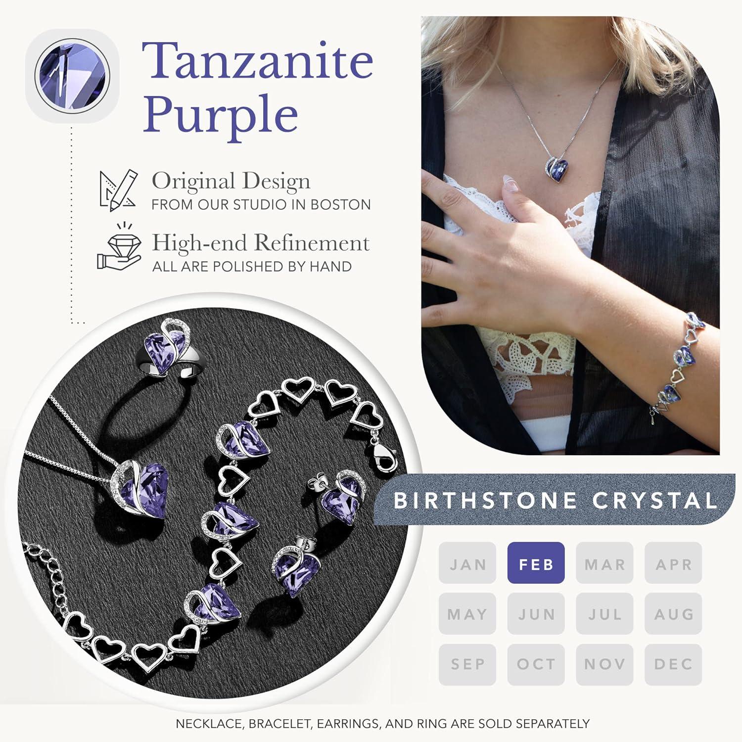 imageLeafael Infinity Love Heart Necklace and Bracelet for Women Purple Birthstone Crystal Jewelry Silver Tone Bundle Gifts for Women Tanzanite Purple