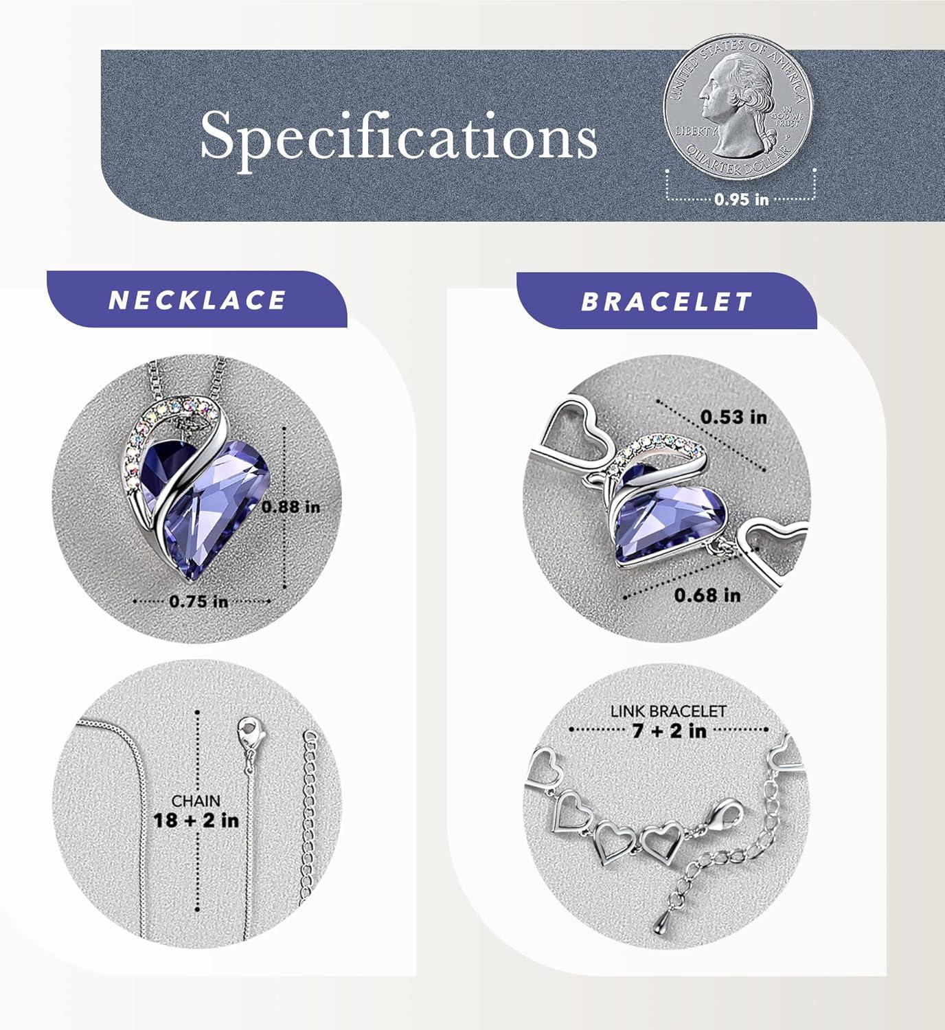 imageLeafael Infinity Love Heart Necklace and Bracelet for Women Purple Birthstone Crystal Jewelry Silver Tone Bundle Gifts for Women Tanzanite Purple