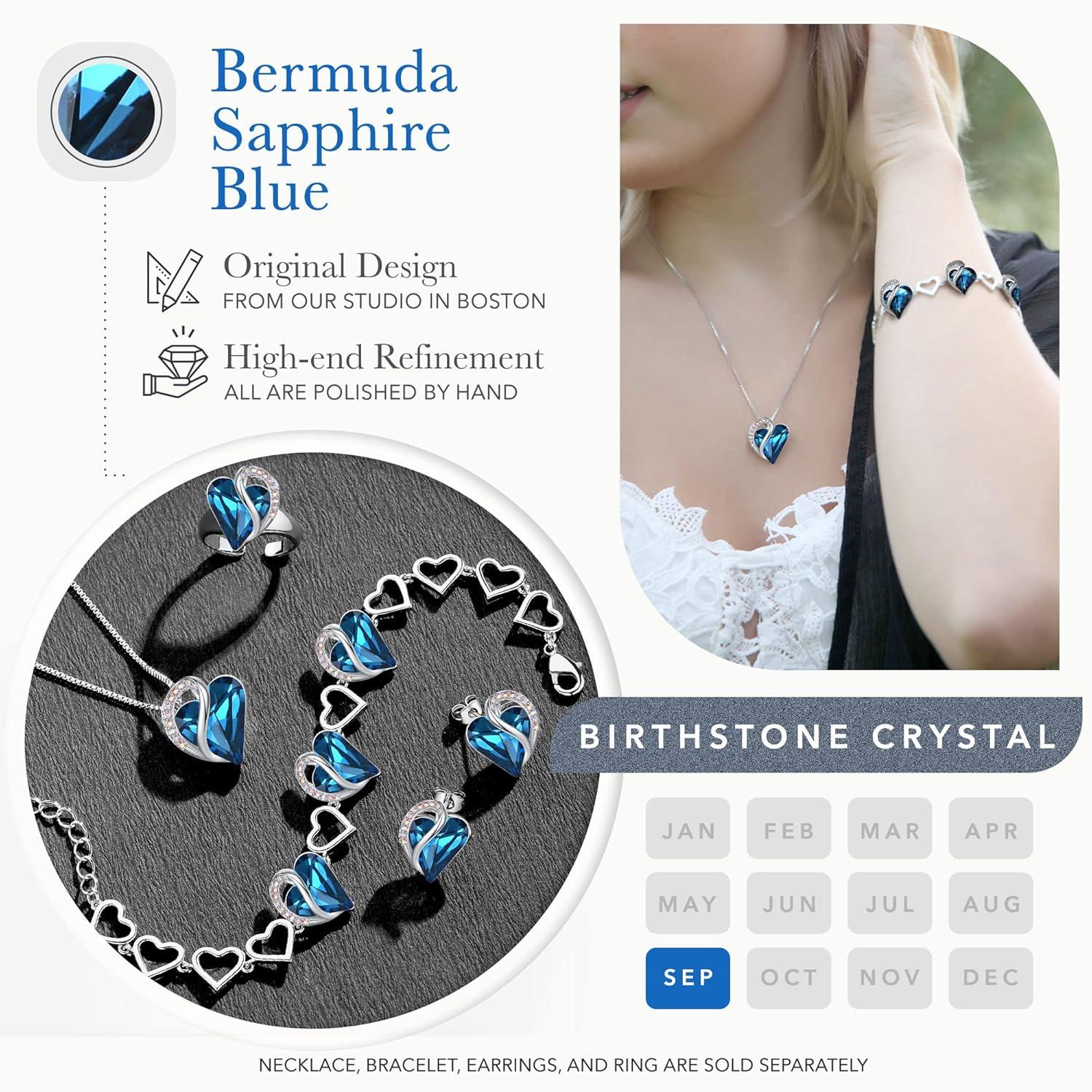 imageLeafael Infinity Love Heart Necklace and Bracelet for Women September Birthstone Crystal Jewelry Silver Tone Bundle Gifts for Women Bermuda Sapphire Blue