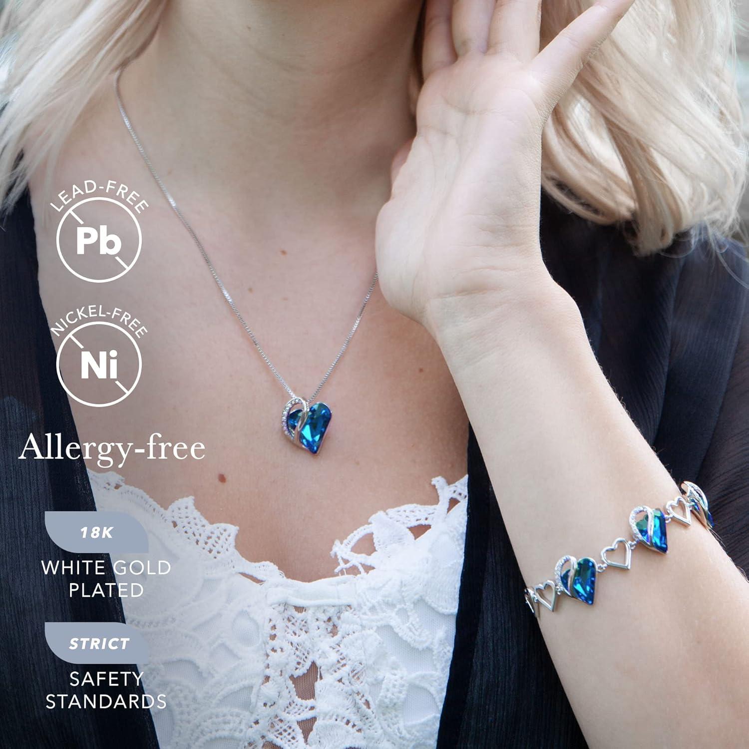 imageLeafael Infinity Love Heart Necklace and Bracelet for Women September Birthstone Crystal Jewelry Silver Tone Bundle Gifts for Women Bermuda Sapphire Blue