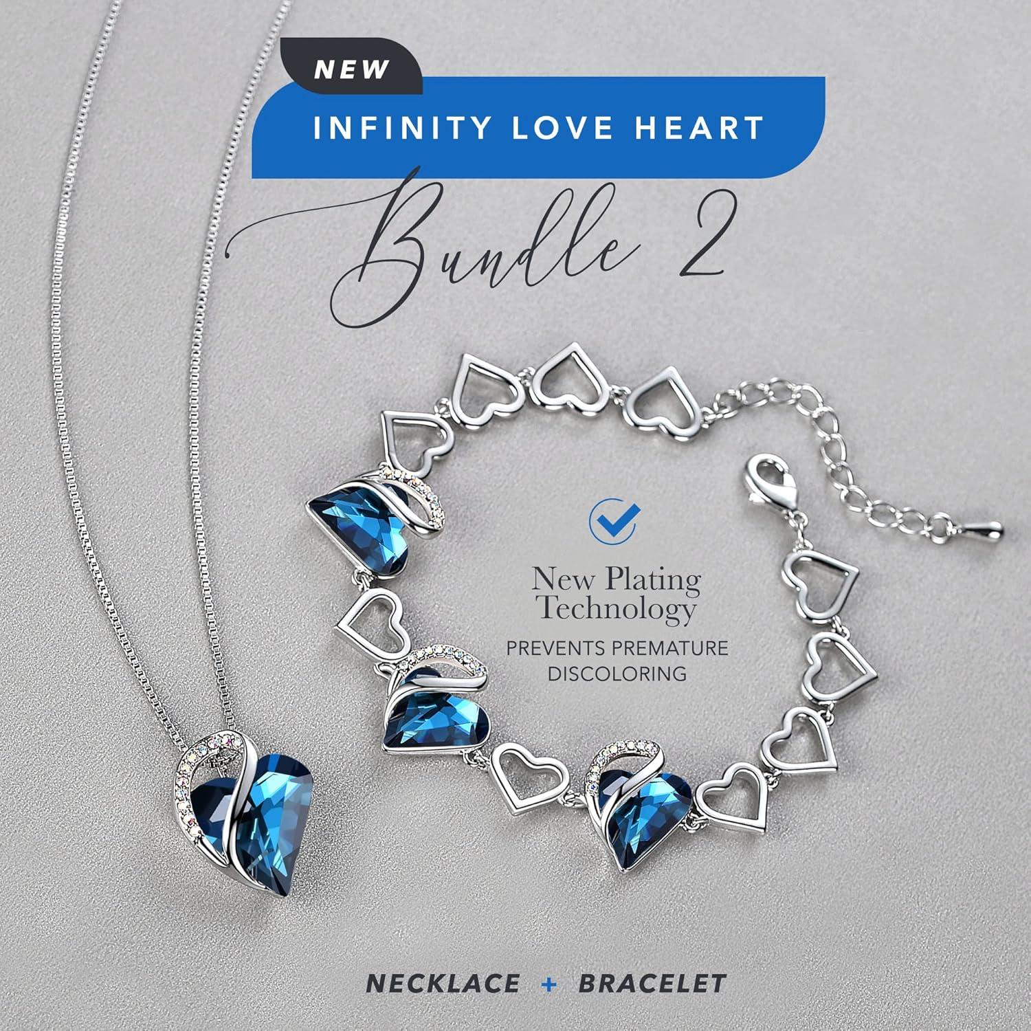imageLeafael Infinity Love Heart Necklace and Bracelet for Women September Birthstone Crystal Jewelry Silver Tone Bundle Gifts for Women Bermuda Sapphire Blue