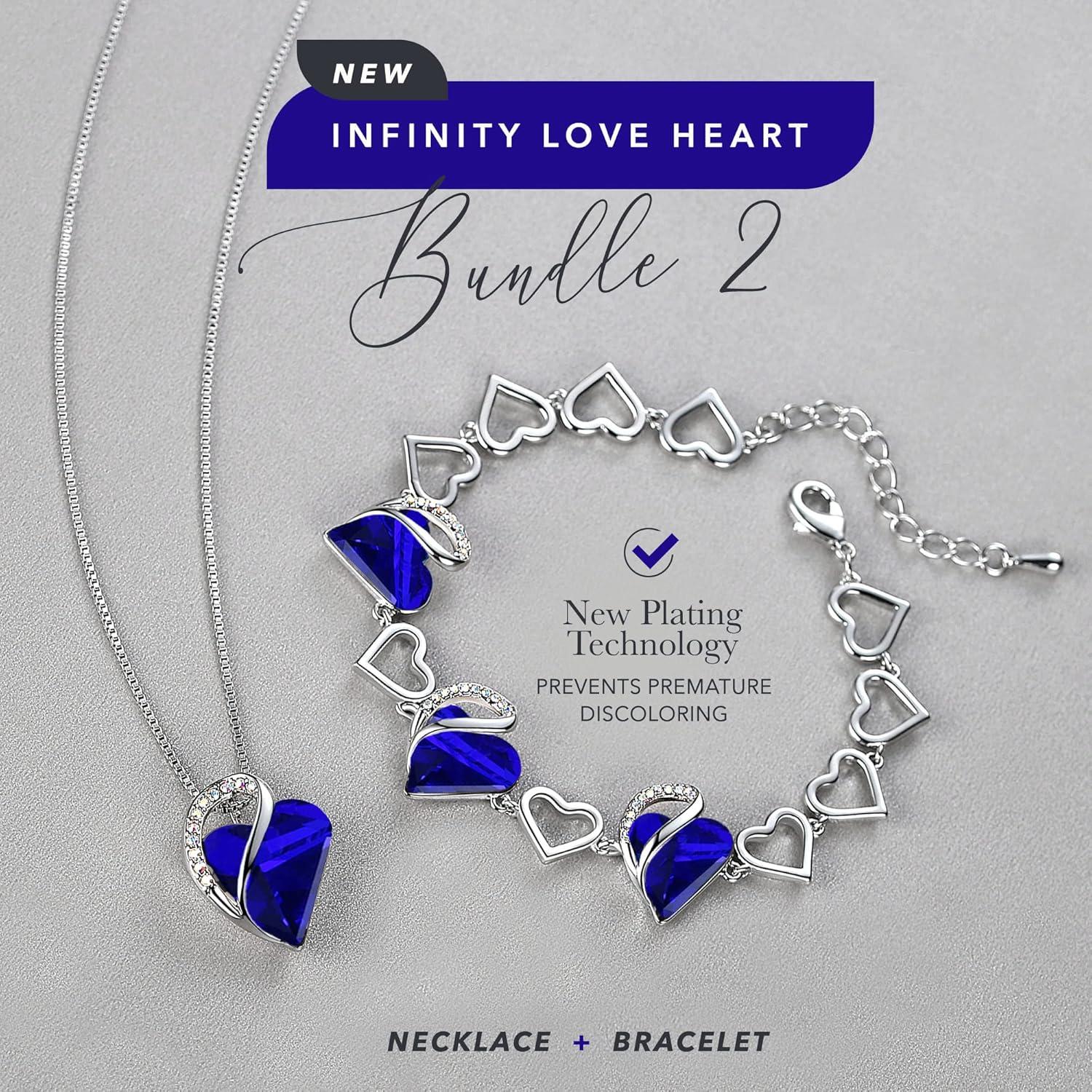 imageLeafael Infinity Love Heart Necklace and Bracelet for Women September Birthstone Crystal Jewelry Silver Tone Bundle Gifts for Women Sapphire Blue