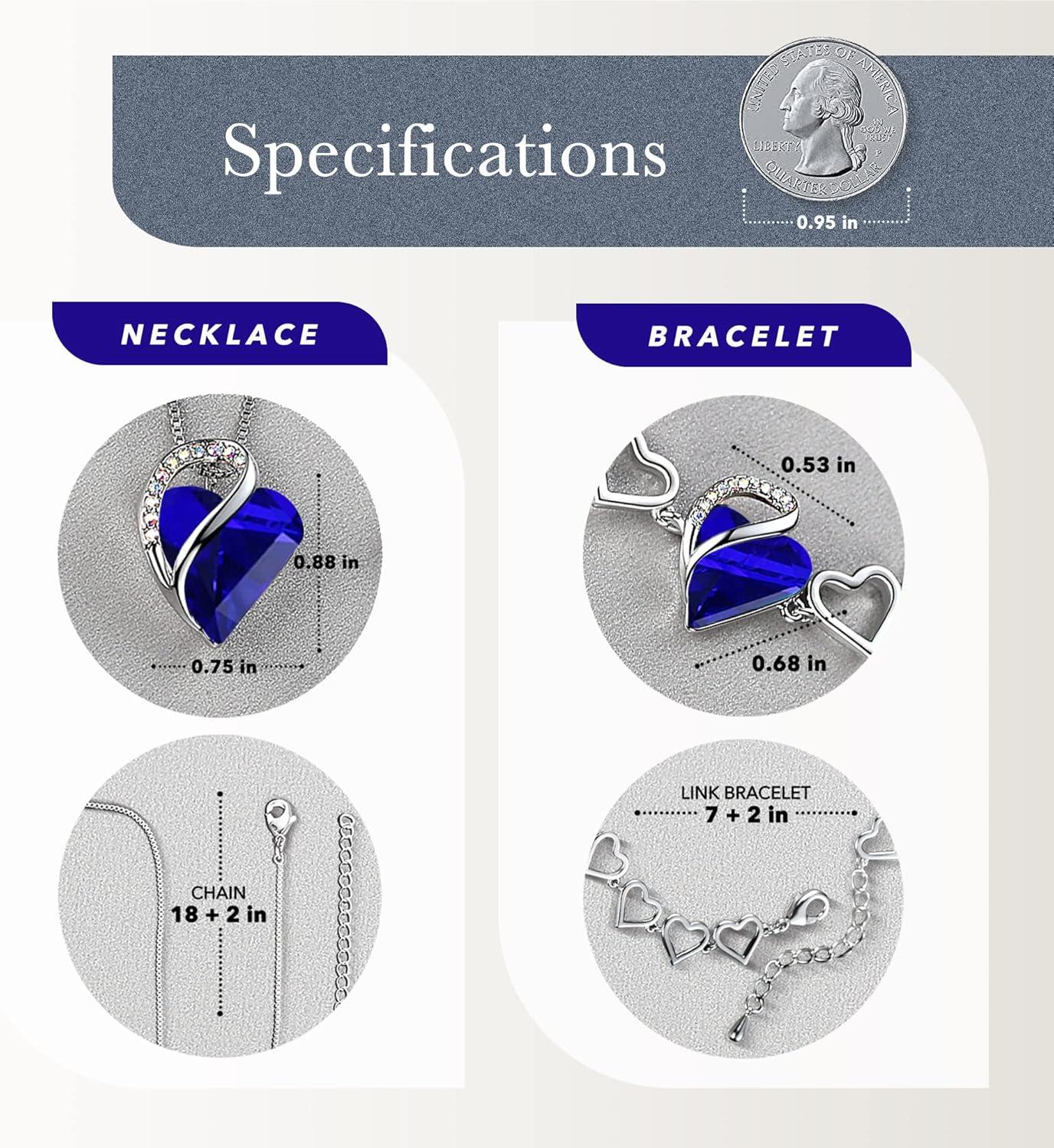 imageLeafael Infinity Love Heart Necklace and Bracelet for Women September Birthstone Crystal Jewelry Silver Tone Bundle Gifts for Women Sapphire Blue