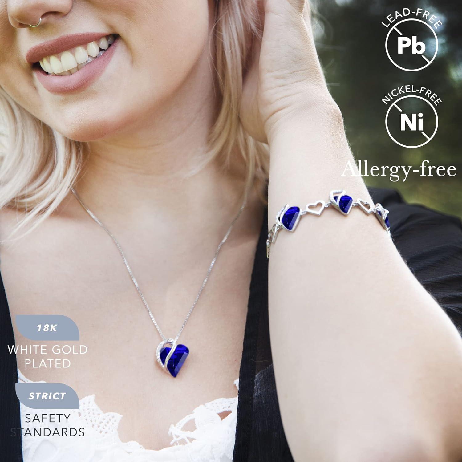 imageLeafael Infinity Love Heart Necklace and Bracelet for Women September Birthstone Crystal Jewelry Silver Tone Bundle Gifts for Women Sapphire Blue