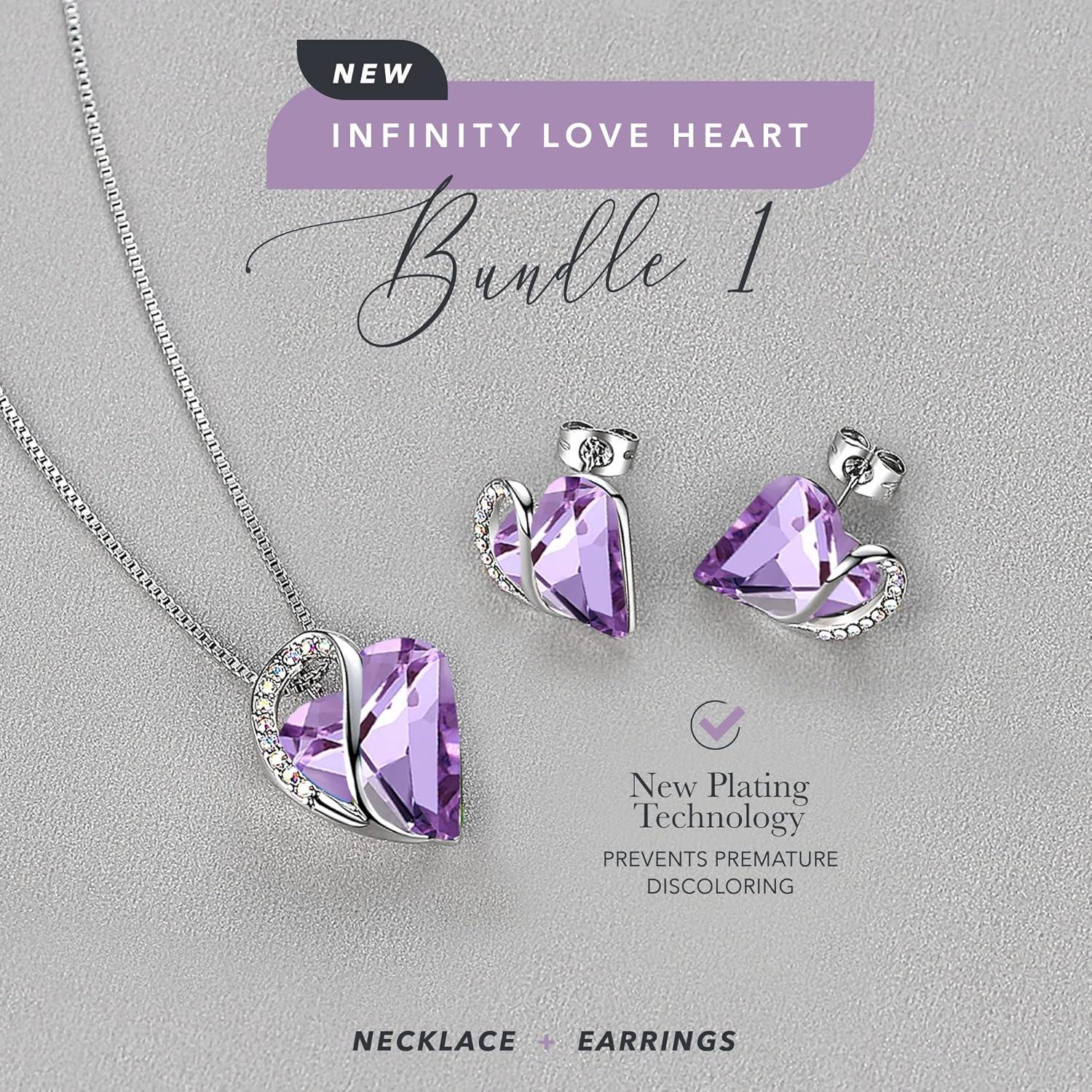 imageLeafael Infinity Love Heart Necklace and Stud Earrings for Women June Birthstone Crystal Jewelry Silver Tone Bundle Gifts for Women Alexandrite Light Purple