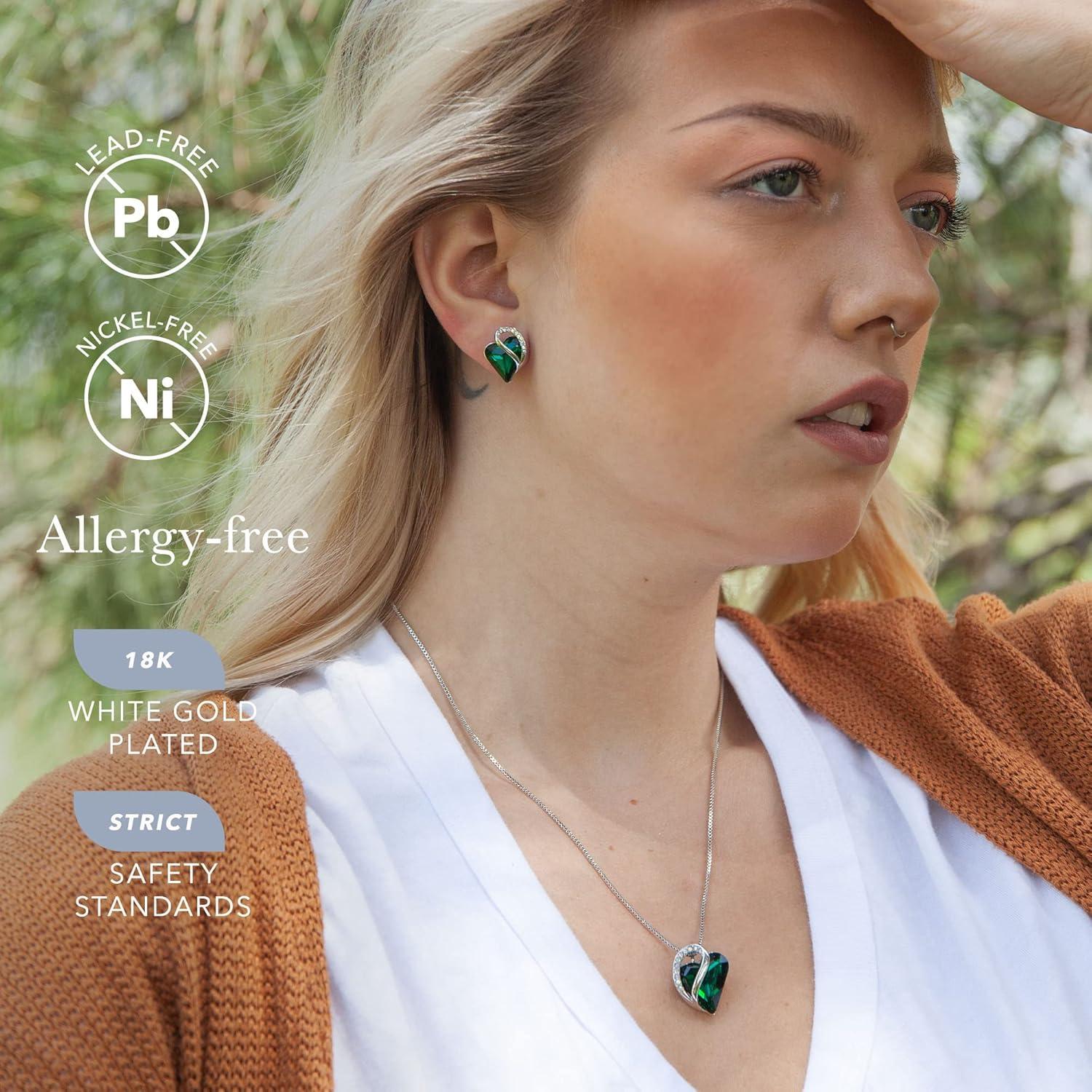 imageLeafael Infinity Love Heart Necklace and Stud Earrings for Women May Birthstone Crystal Jewelry Silver Tone Bundle Gifts for Women Emerald Green