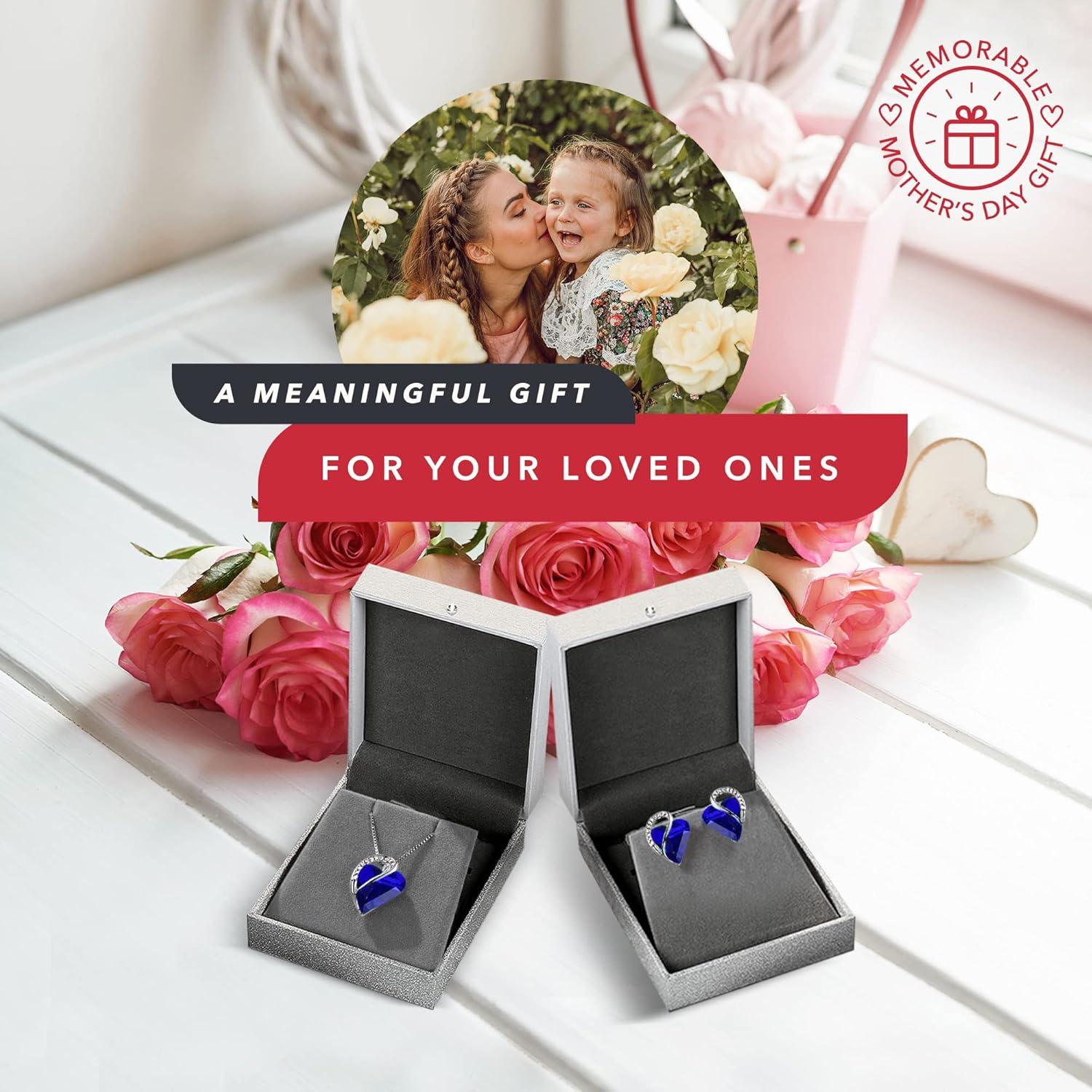 imageLeafael Infinity Love Heart Necklace and Stud Earrings for Women September Birthstone Crystal Jewelry Silver Tone Bundle Gifts for Women Sapphire Blue