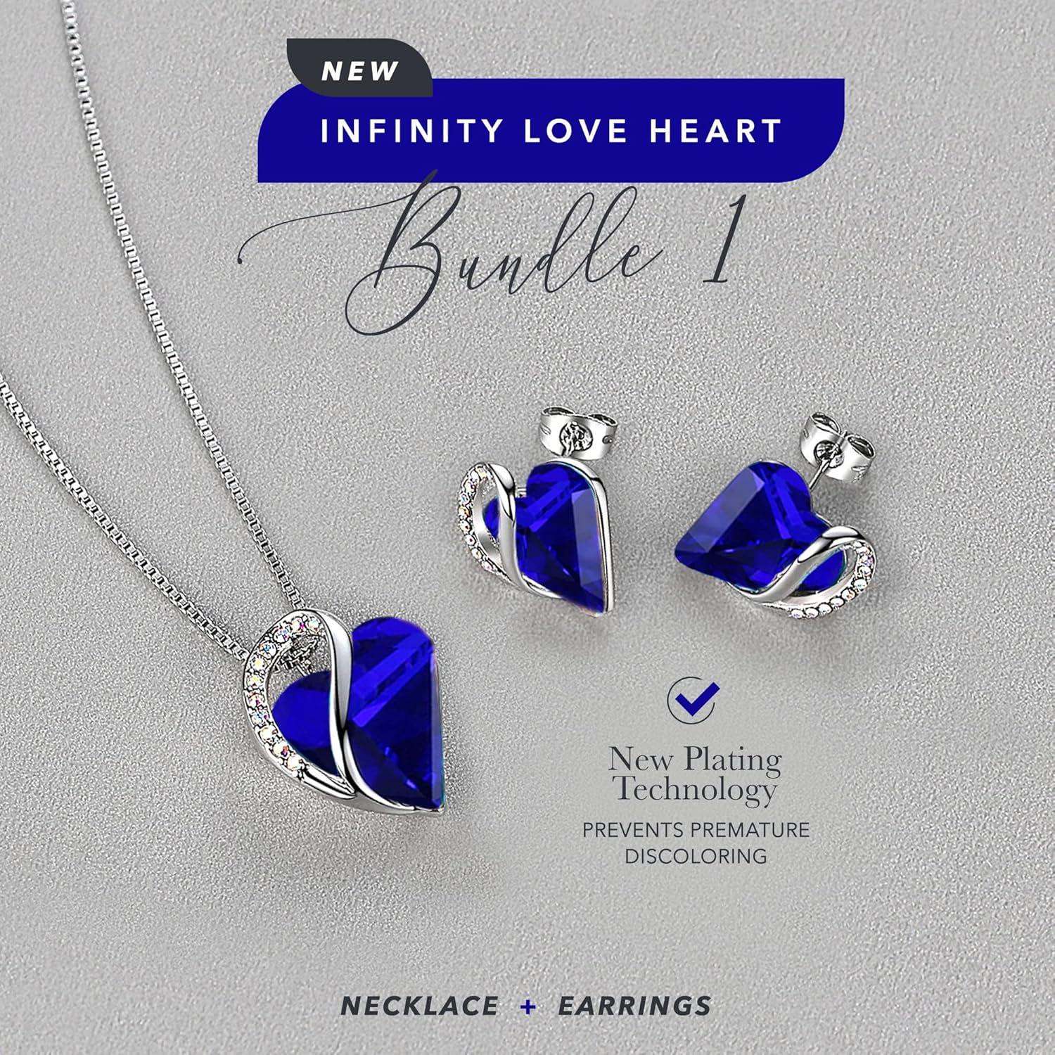 imageLeafael Infinity Love Heart Necklace and Stud Earrings for Women September Birthstone Crystal Jewelry Silver Tone Bundle Gifts for Women Sapphire Blue