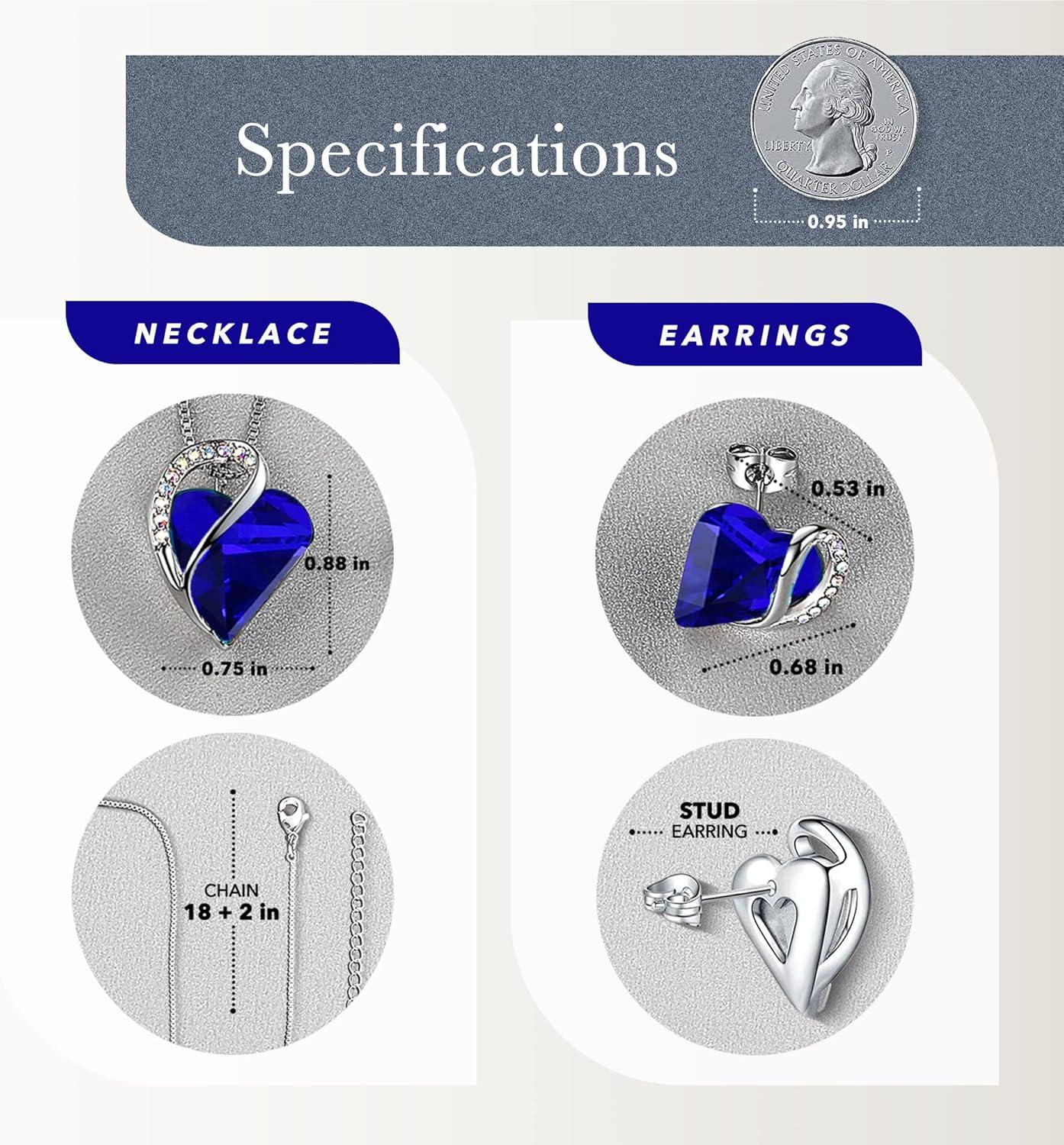 imageLeafael Infinity Love Heart Necklace and Stud Earrings for Women September Birthstone Crystal Jewelry Silver Tone Bundle Gifts for Women Sapphire Blue