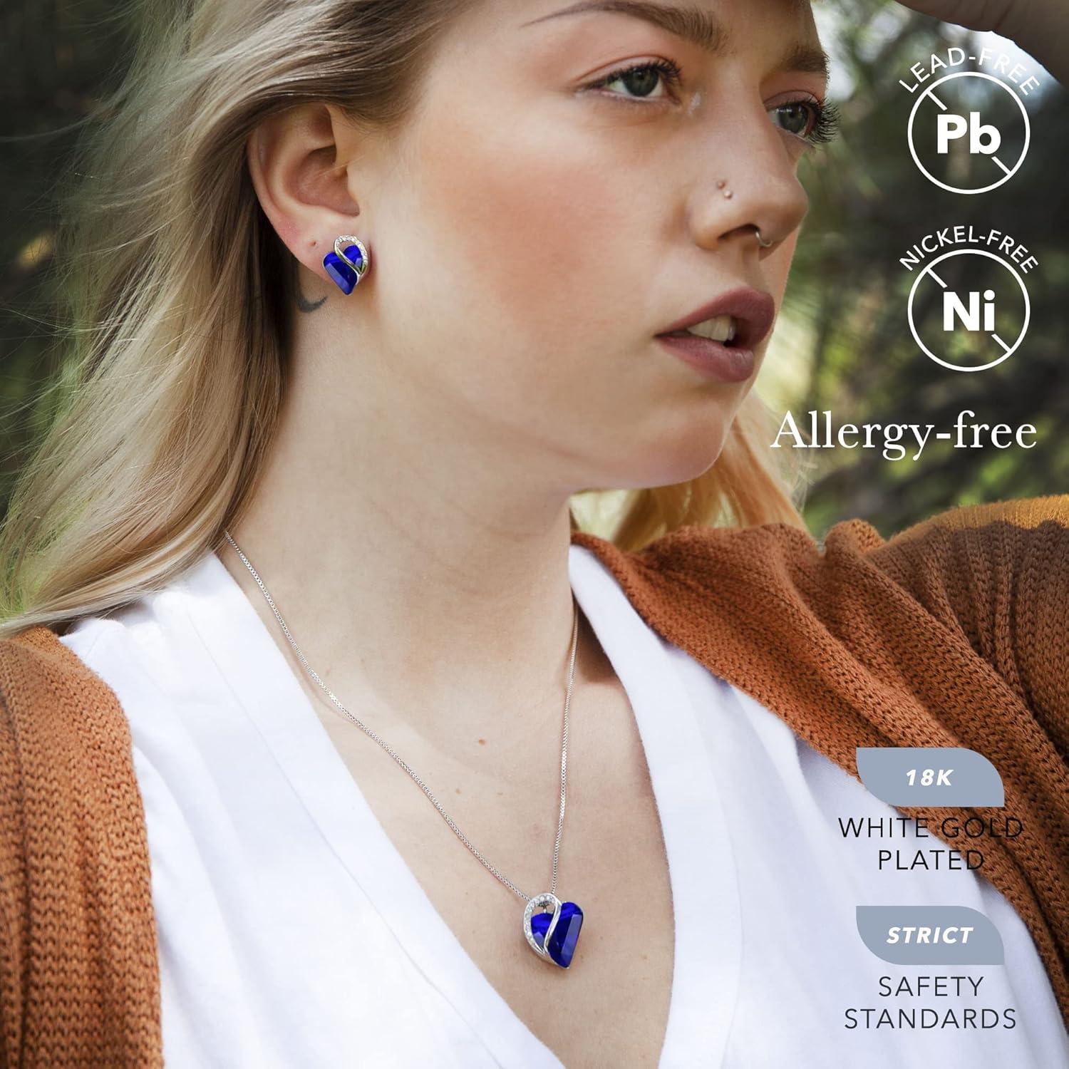 imageLeafael Infinity Love Heart Necklace and Stud Earrings for Women September Birthstone Crystal Jewelry Silver Tone Bundle Gifts for Women Sapphire Blue
